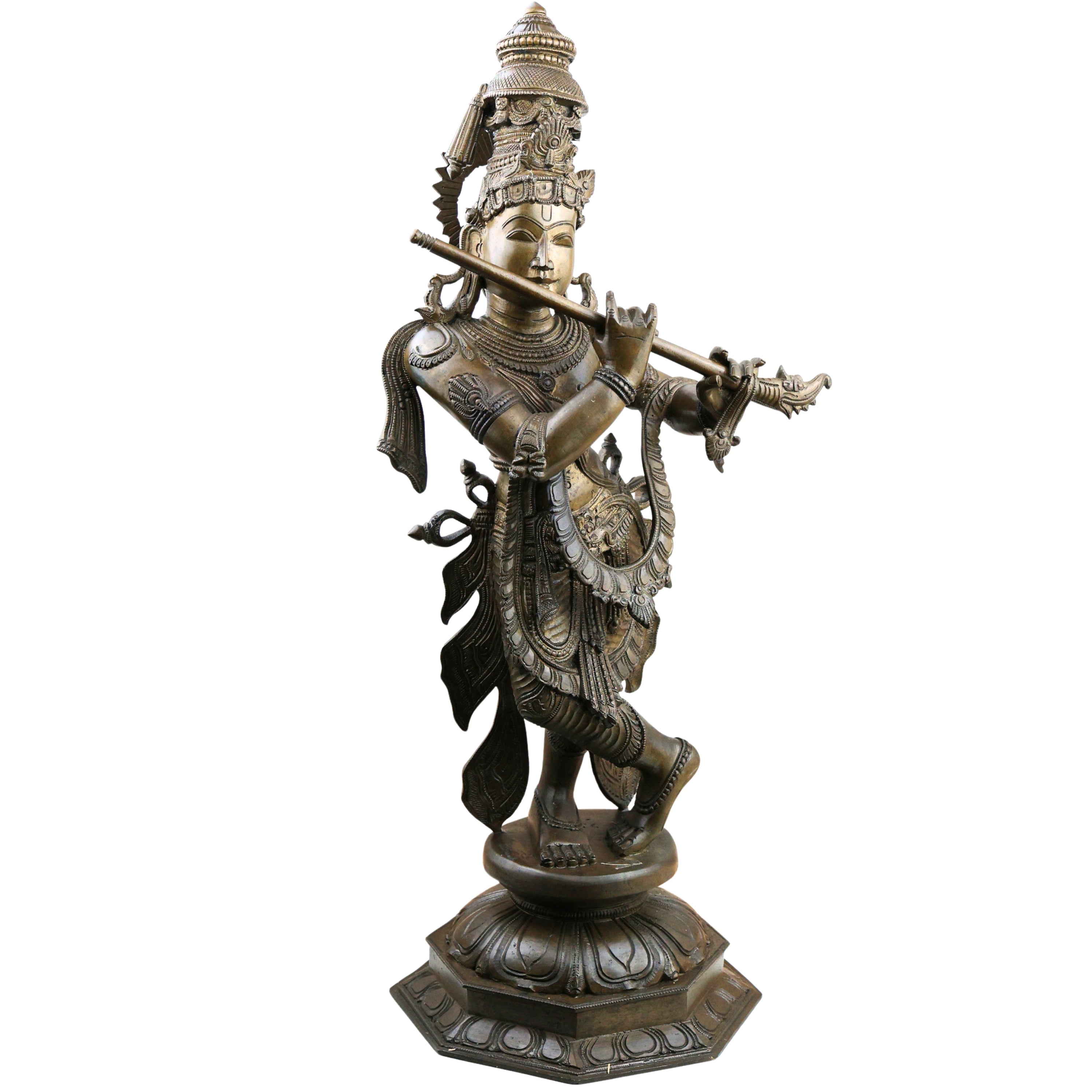Bronze Lord Krishna Murti, Handcrafted Chola Style Govinda Statue for Pooja, Home Decor, Temple & Gifting, Brown, 26 Inch, 1 Piece