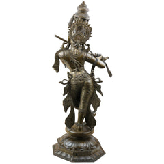 Bronze Lord Krishna Murti, Handcrafted Chola Style Govinda Statue for Pooja, Home Decor, Temple & Gifting, Brown, 26 Inch, 1 Piece