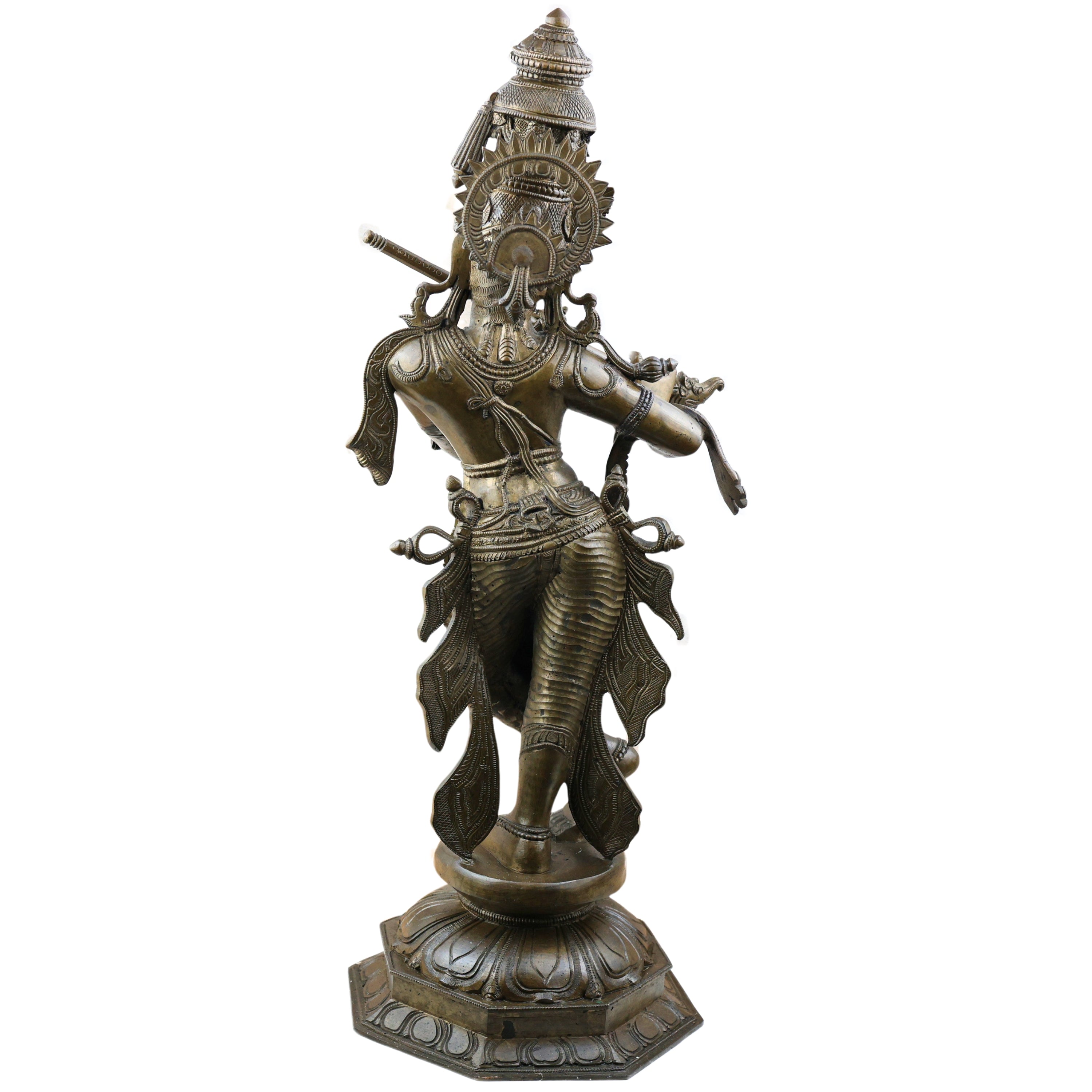 Bronze Lord Krishna Murti, Handcrafted Chola Style Govinda Statue for Pooja, Home Decor, Temple & Gifting, Brown, 26 Inch, 1 Piece