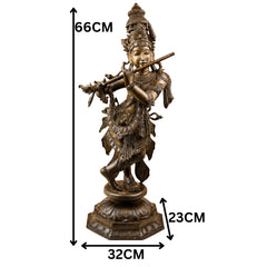 Bronze Lord Krishna Murti, Handcrafted Chola Style Govinda Statue for Pooja, Home Decor, Temple & Gifting, Brown, 26 Inch, 1 Piece