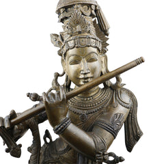 Bronze Lord Krishna Murti, Handcrafted Chola Style Govinda Statue for Pooja, Home Decor, Temple & Gifting, Brown, 26 Inch, 1 Piece