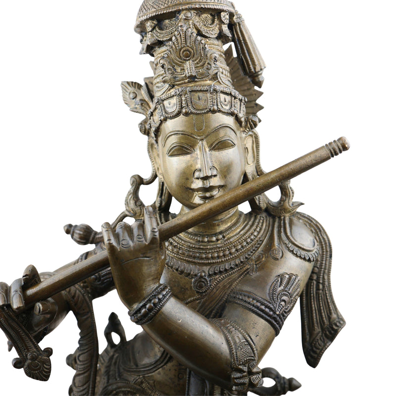 Bronze Lord Krishna Murti, Handcrafted Chola Style Govinda Statue for Pooja, Home Decor, Temple & Gifting, Brown, 26 Inch, 1 Piece