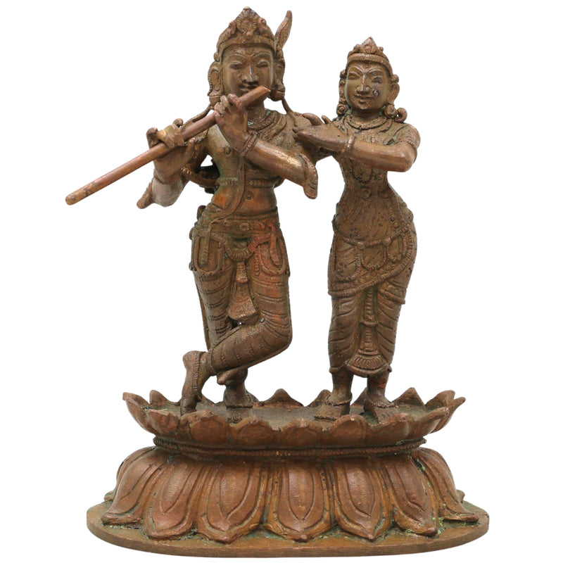 Bronze Radha Krishna Idol, Chola Art Radha Madhav Murti for Pooja, Home Decor & Gifting, Brown, 5.5 Inch, 1 Piece