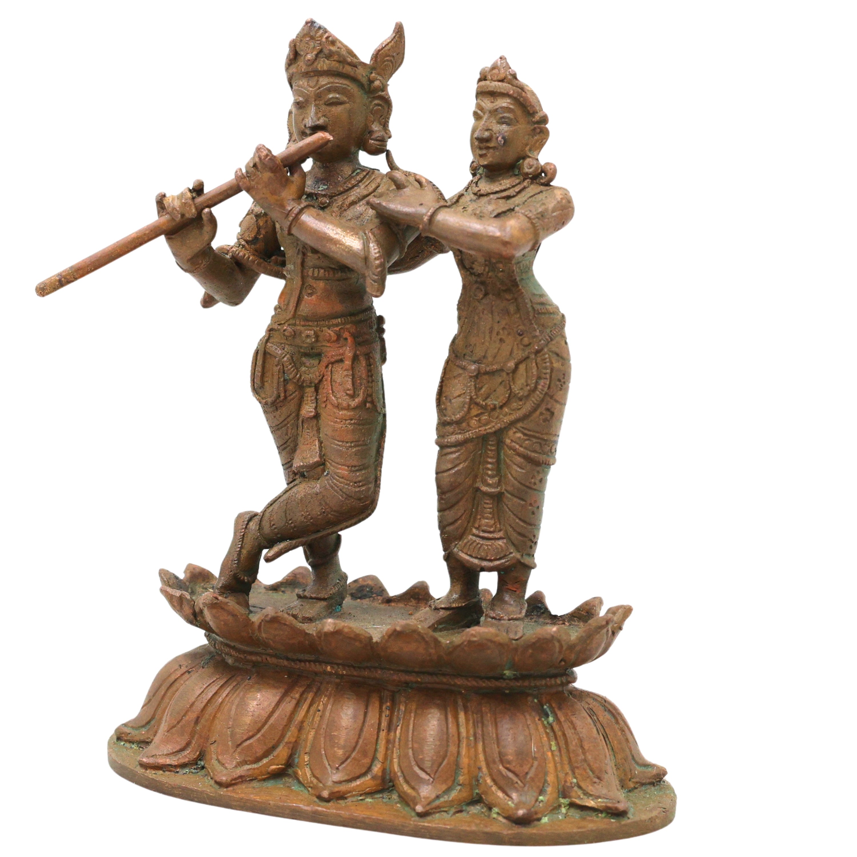 Bronze Radha Krishna Idol, Chola Art Radha Madhav Murti for Pooja, Home Decor & Gifting, Brown, 5.5 Inch, 1 Piece