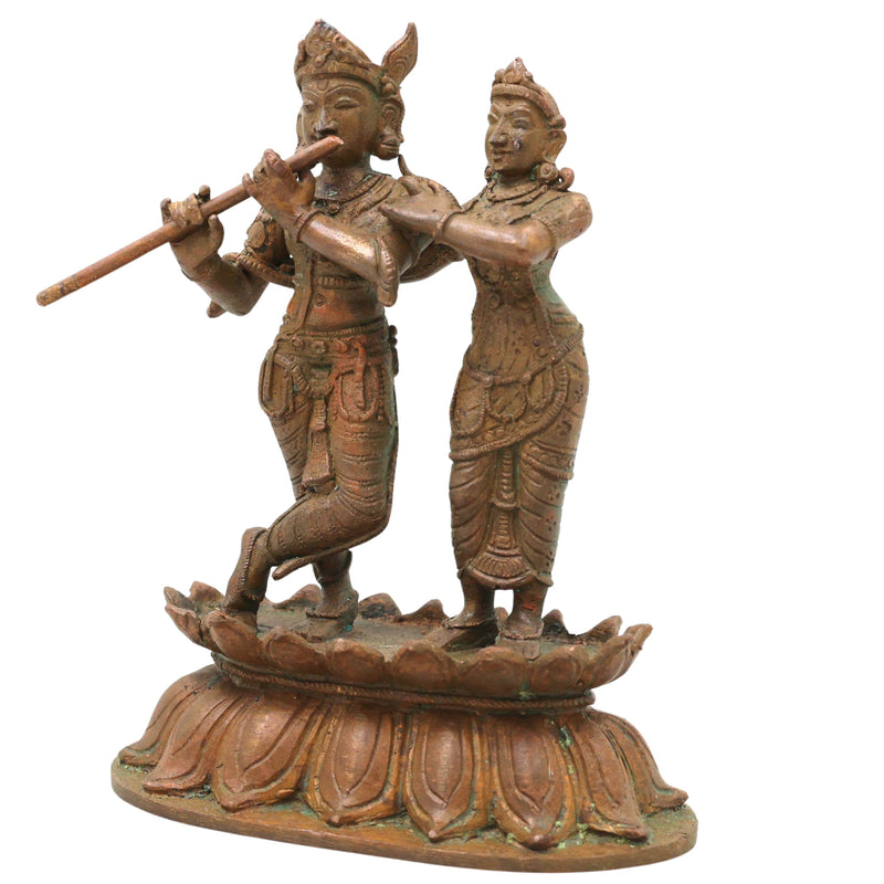 Bronze Radha Krishna Idol, Chola Art Radha Madhav Murti for Pooja, Home Decor & Gifting, Brown, 5.5 Inch, 1 Piece
