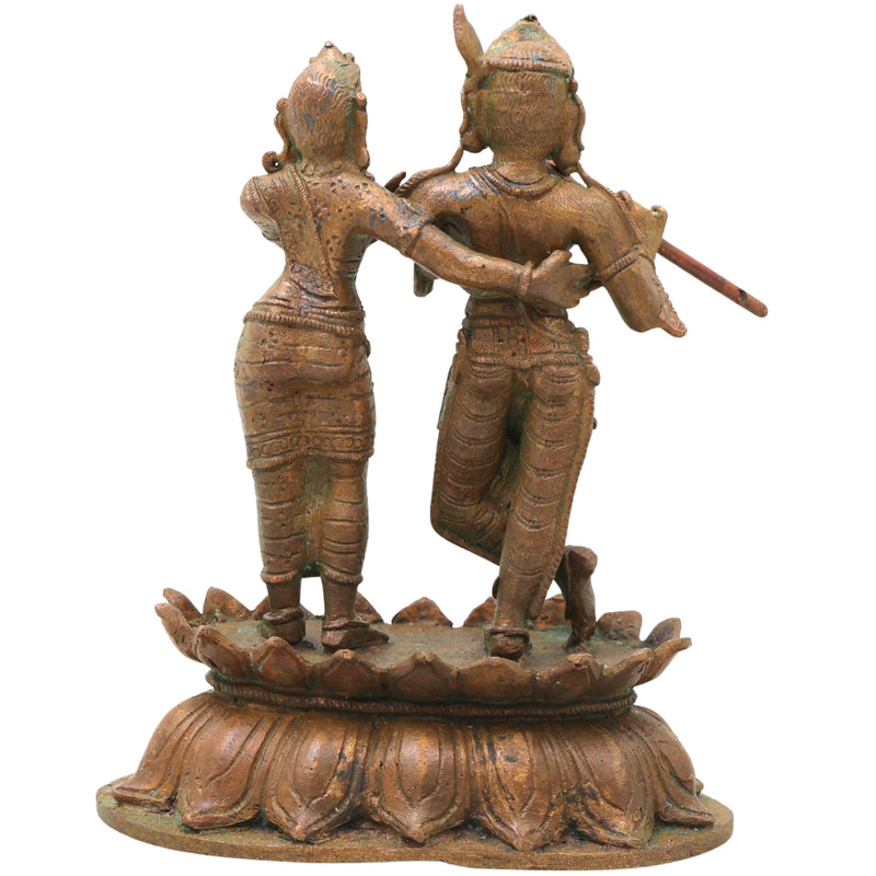 Bronze Radha Krishna Idol, Chola Art Radha Madhav Murti for Pooja, Home Decor & Gifting, Brown, 5.5 Inch, 1 Piece