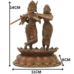 Bronze Radha Krishna Idol, Chola Art Radha Madhav Murti for Pooja, Home Decor & Gifting, Brown, 5.5 Inch, 1 Piece