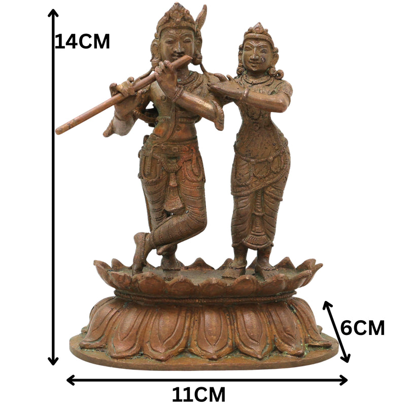 Bronze Radha Krishna Idol, Chola Art Radha Madhav Murti for Pooja, Home Decor & Gifting, Brown, 5.5 Inch, 1 Piece