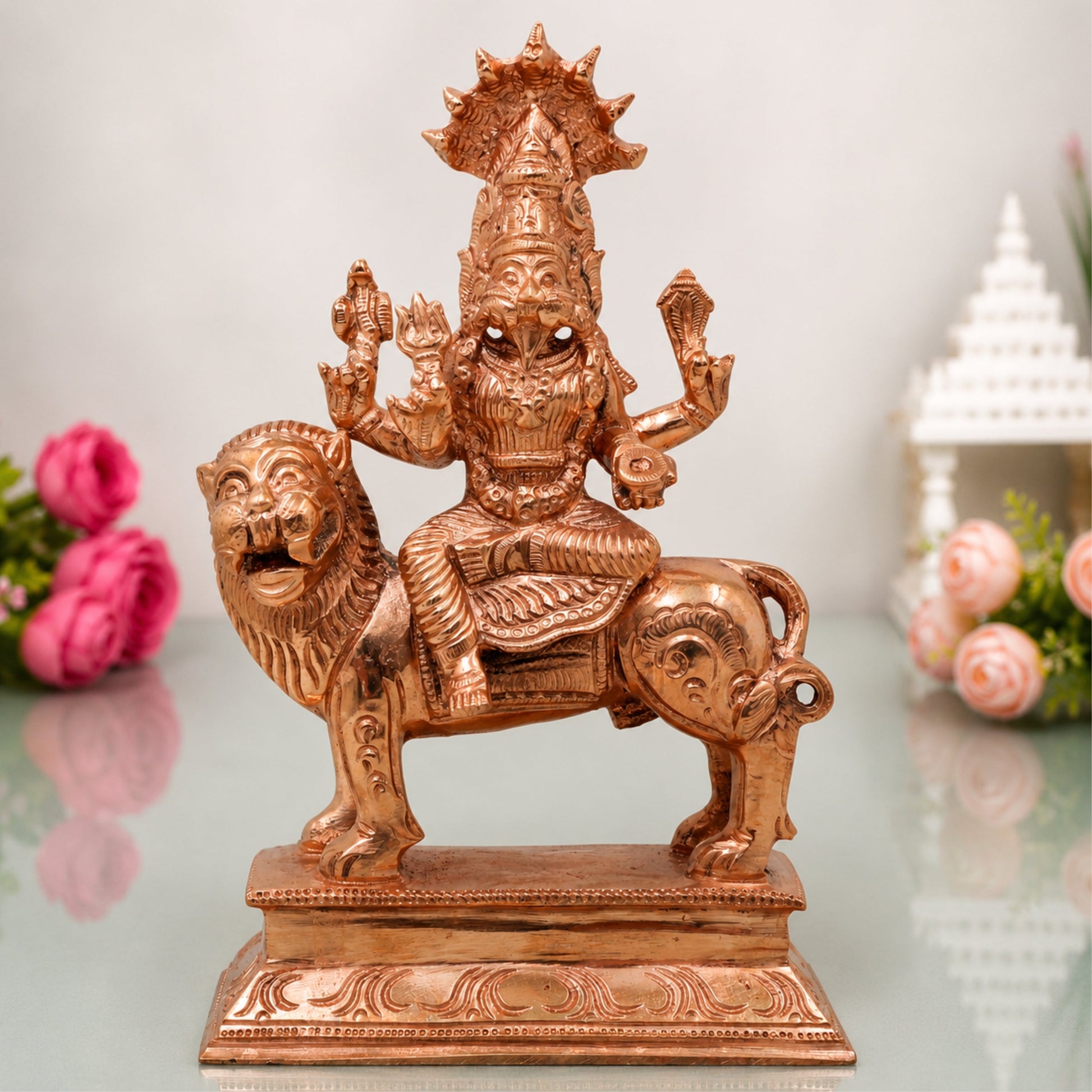 Bronze Pratyangira Devi Idol, Simhamukhi Atharvana Bhadrakali Chola Murti for Pooja, Vastu, Home Decor & Gifting,  Gold, 6.5 Inch, 1 Piece