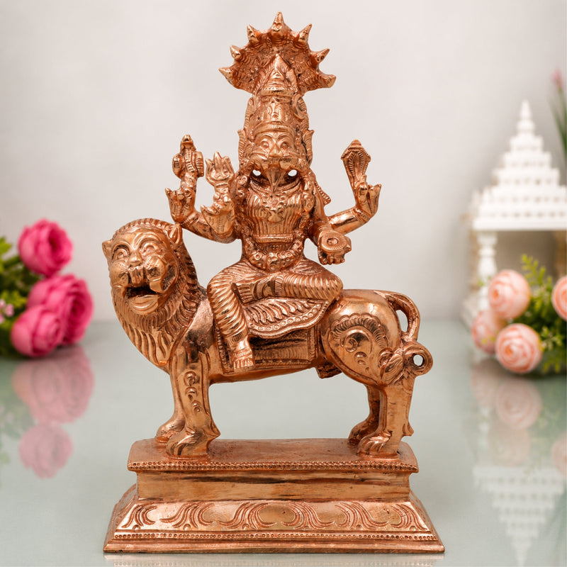 Bronze Pratyangira Devi Idol, Simhamukhi Atharvana Bhadrakali Chola Murti for Pooja, Vastu, Home Decor & Gifting,  Gold, 6.5 Inch, 1 Piece