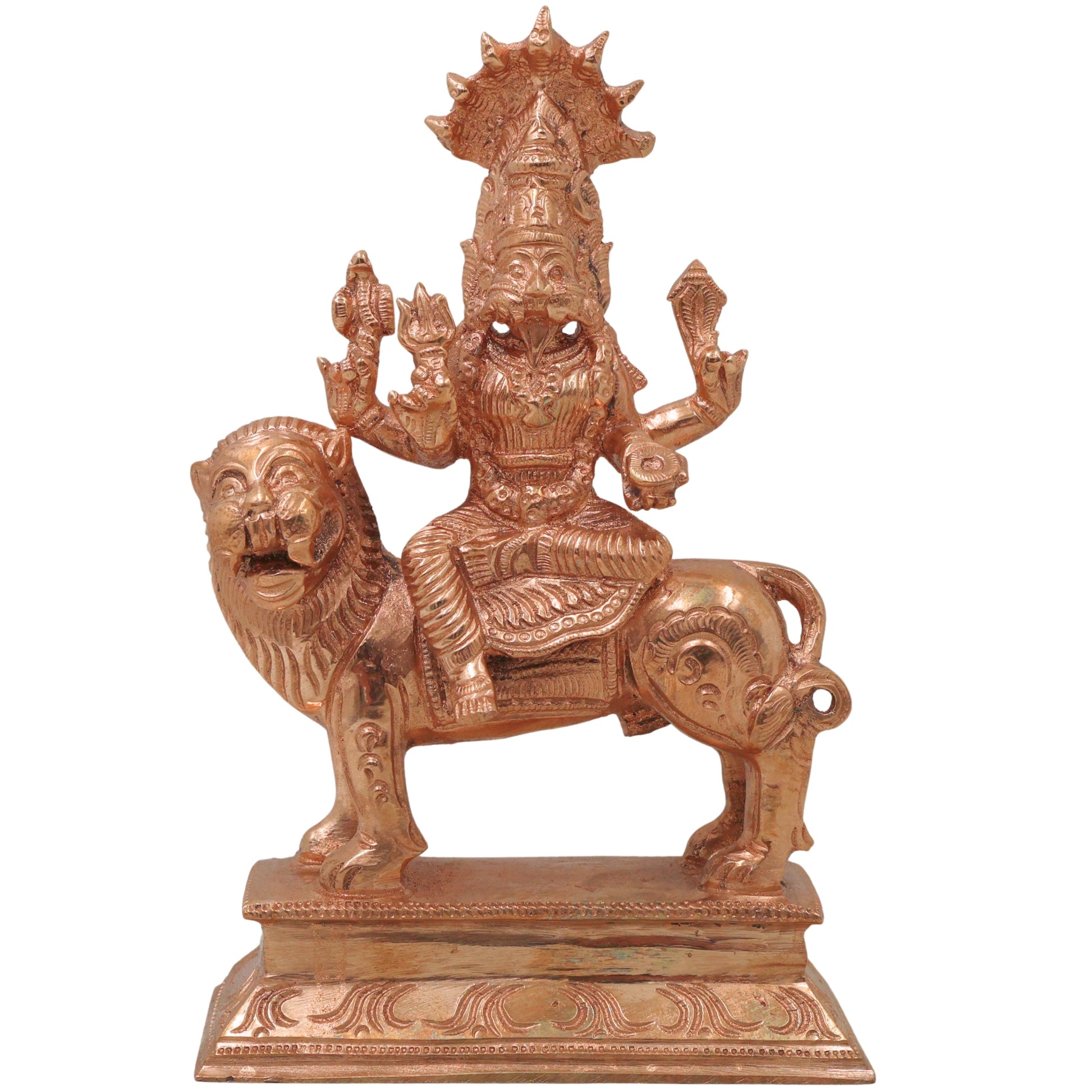 Bronze Pratyangira Devi Idol, Simhamukhi Atharvana Bhadrakali Chola Murti for Pooja, Vastu, Home Decor & Gifting,  Gold, 6.5 Inch, 1 Piece