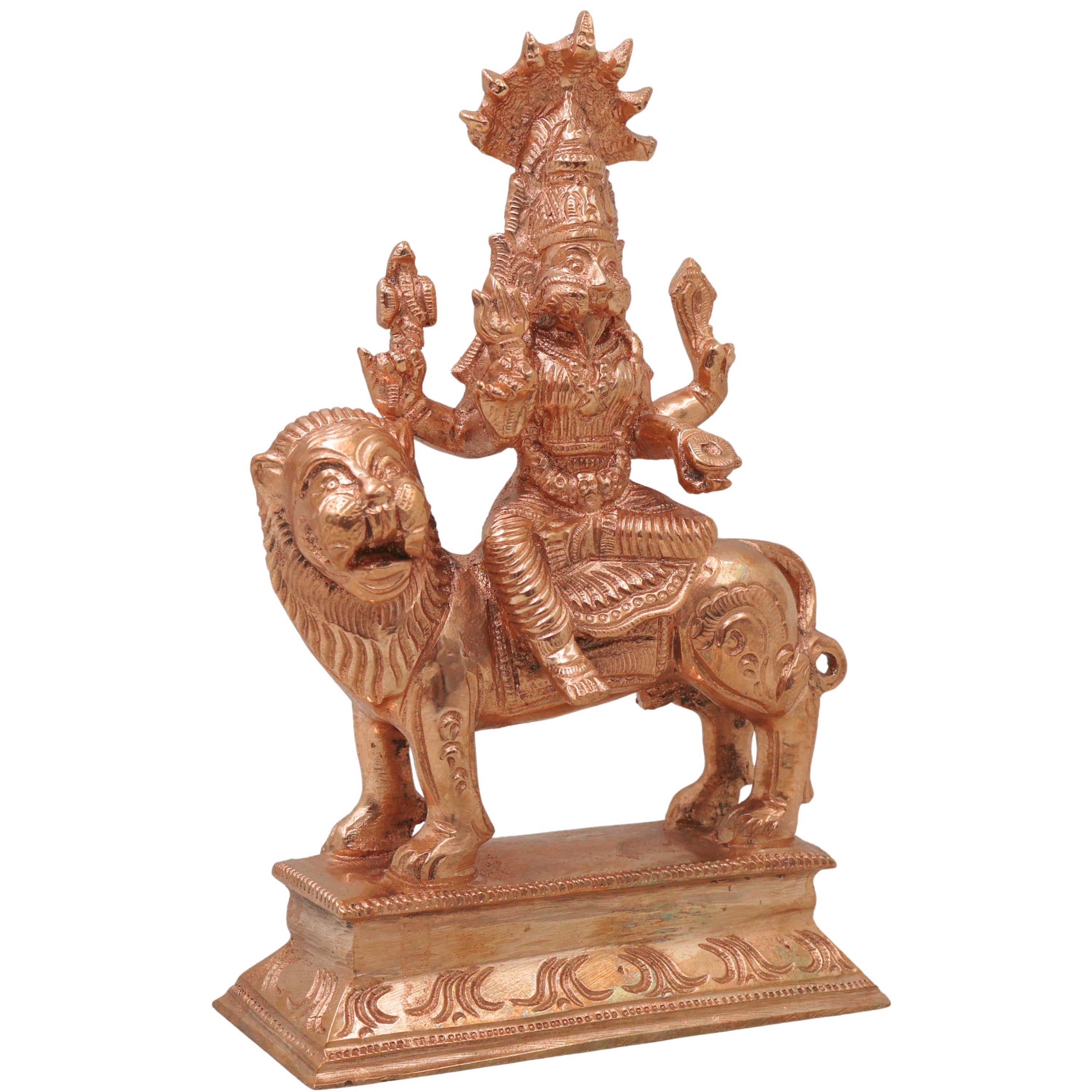 Bronze Pratyangira Devi Idol, Simhamukhi Atharvana Bhadrakali Chola Murti for Pooja, Vastu, Home Decor & Gifting,  Gold, 6.5 Inch, 1 Piece