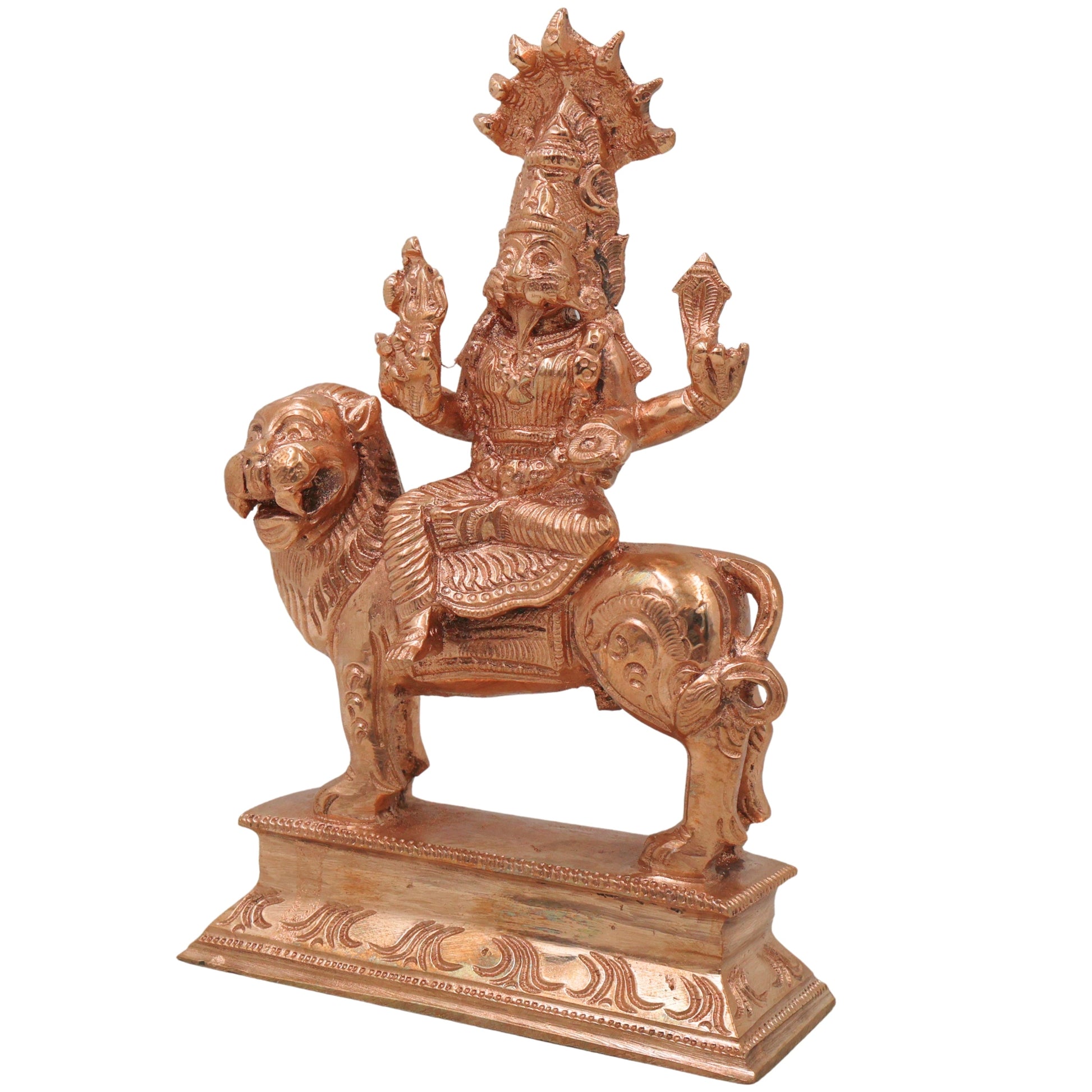Bronze Pratyangira Devi Idol, Simhamukhi Atharvana Bhadrakali Chola Murti for Pooja, Vastu, Home Decor & Gifting,  Gold, 6.5 Inch, 1 Piece