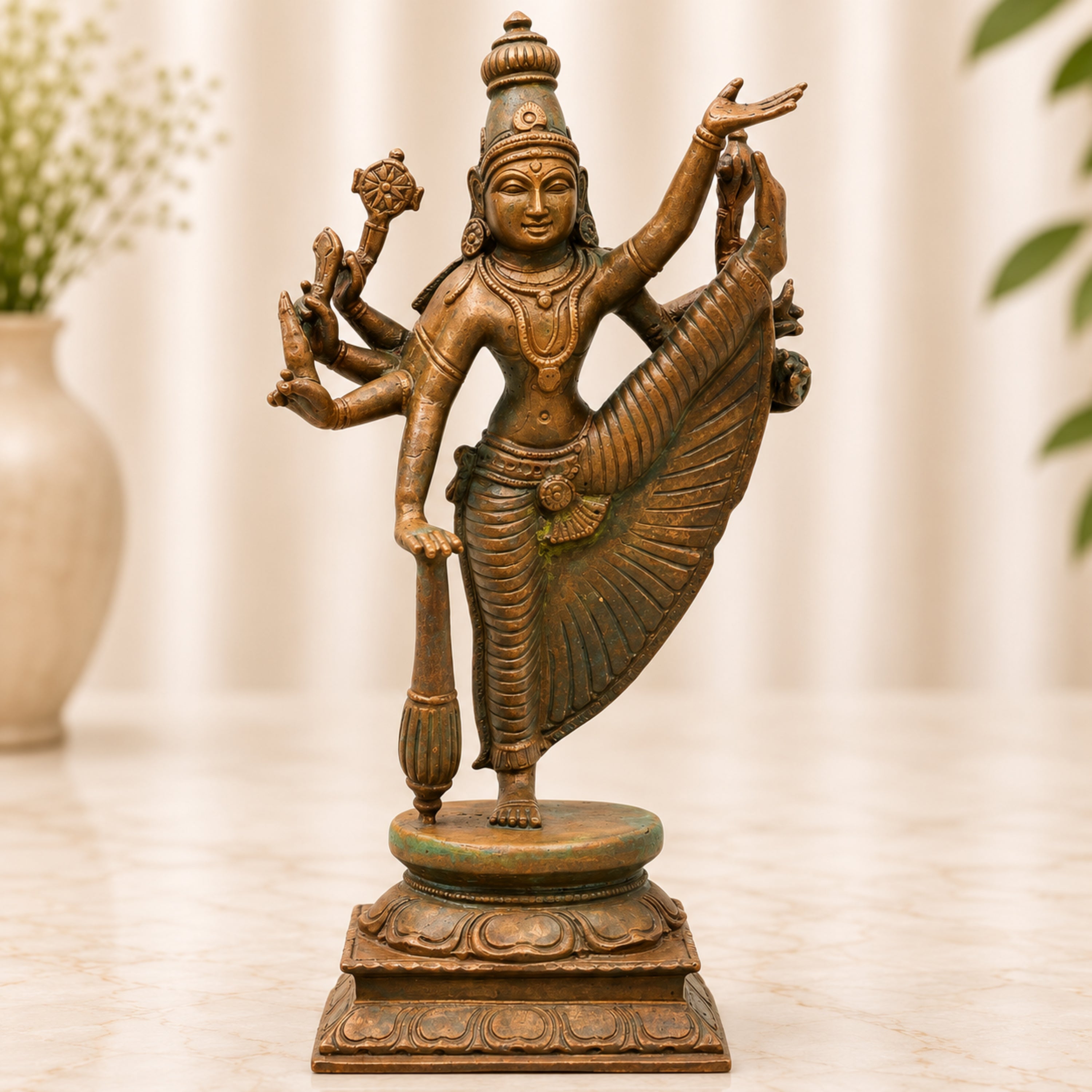 Handcrafted Bronze Vamana Vishnu Idol, Trivikrama Upendra Murti, Traditional Chola Statue for Pooja, Home Decor & Gifting, Brown, 8 Inch, 1 Piece