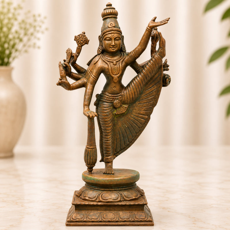 Handcrafted Bronze Vamana Vishnu Idol, Trivikrama Upendra Murti, Traditional Chola Statue for Pooja, Home Decor & Gifting, Brown, 8 Inch, 1 Piece