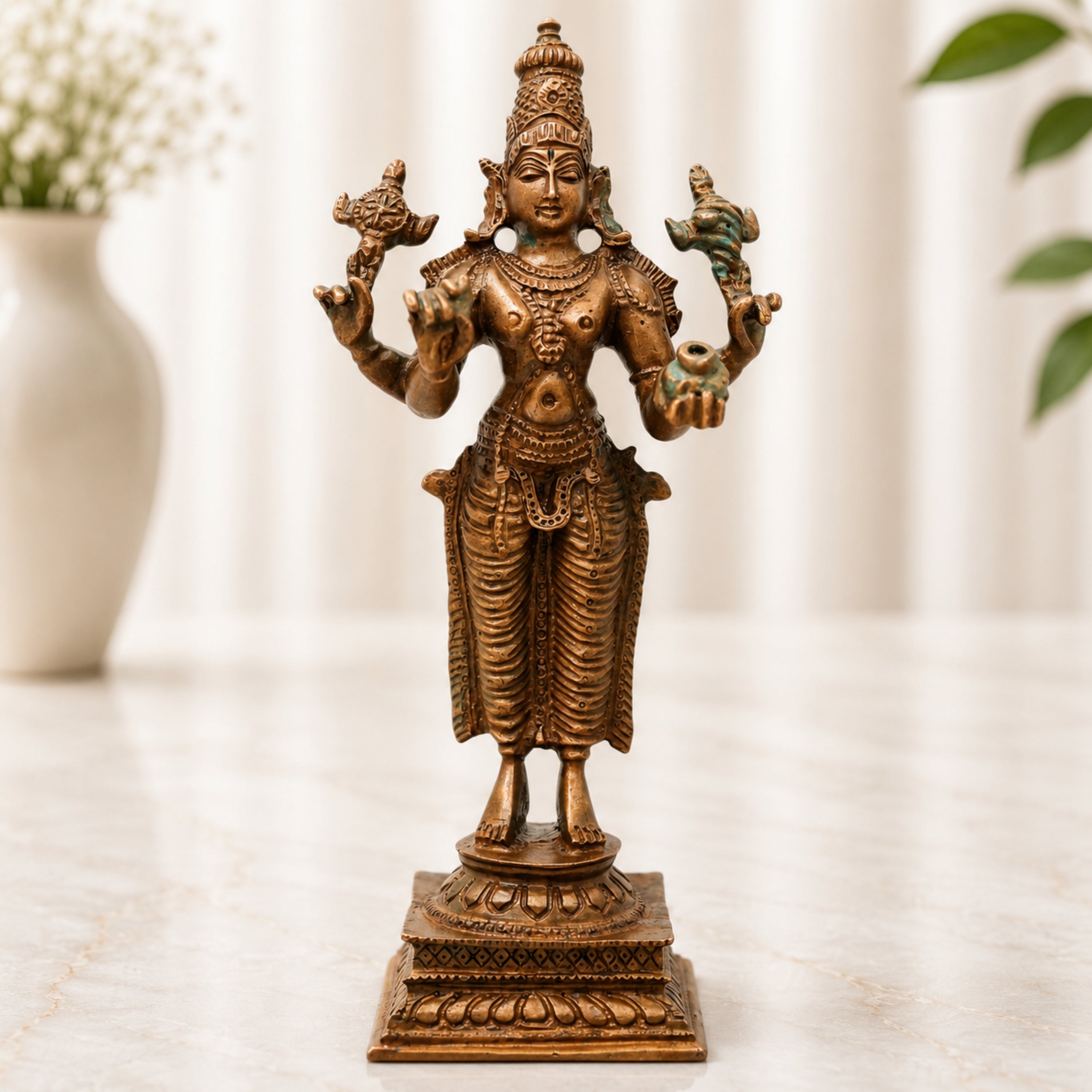 Bronze Dhanvantari Idol, Lord Dhanwantri Bhagavan Murti for Pooja, Vastu, Home Decor & Gifting, Brown, 6 Inch, 1 Piece