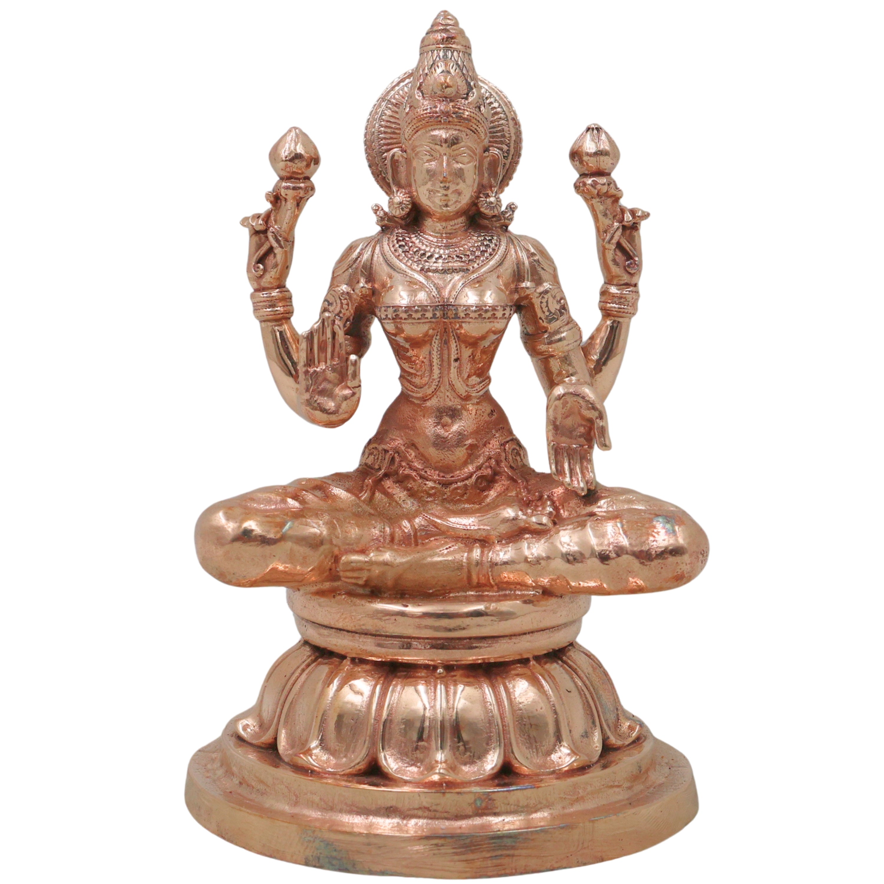 Bronze Maha Lakshmi Idol, Handcrafted Chola Art Mahalakshmi Murti for Pooja, Home Temple Decor & Housewarming Gift, Gold, 4.5 Inch, 1 Piece