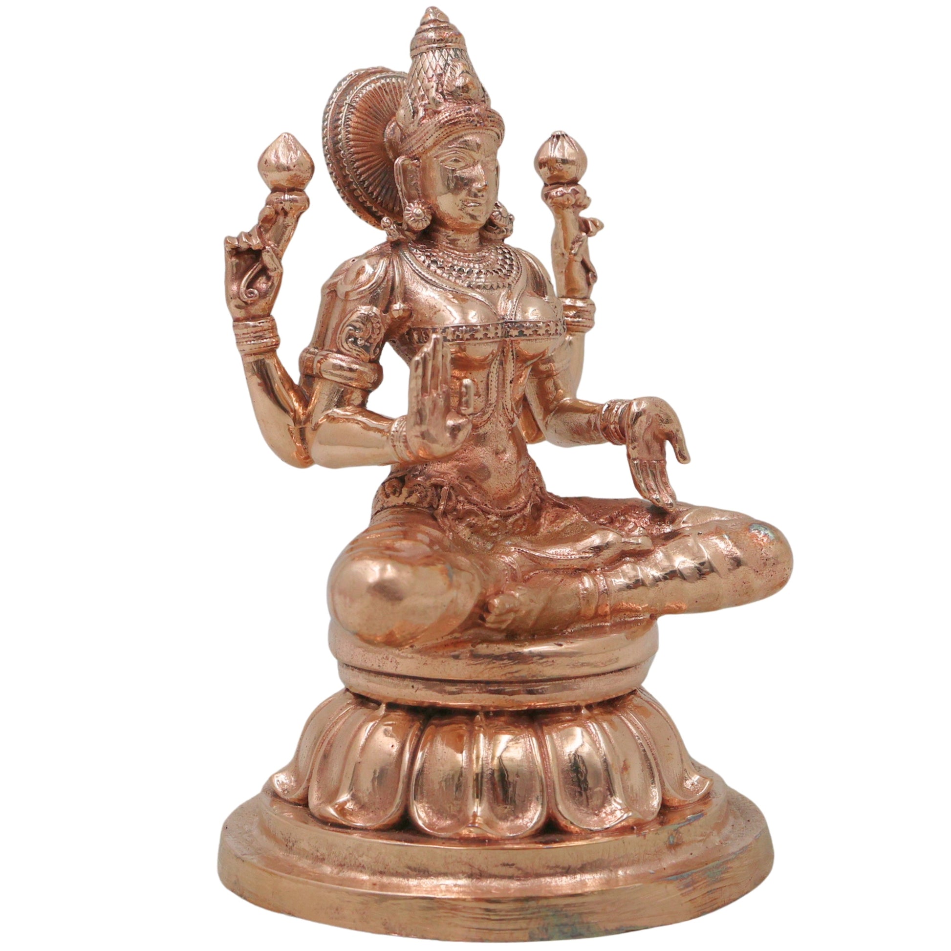 Bronze Maha Lakshmi Idol, Handcrafted Chola Art Mahalakshmi Murti for Pooja, Home Temple Decor & Housewarming Gift, Gold, 4.5 Inch, 1 Piece