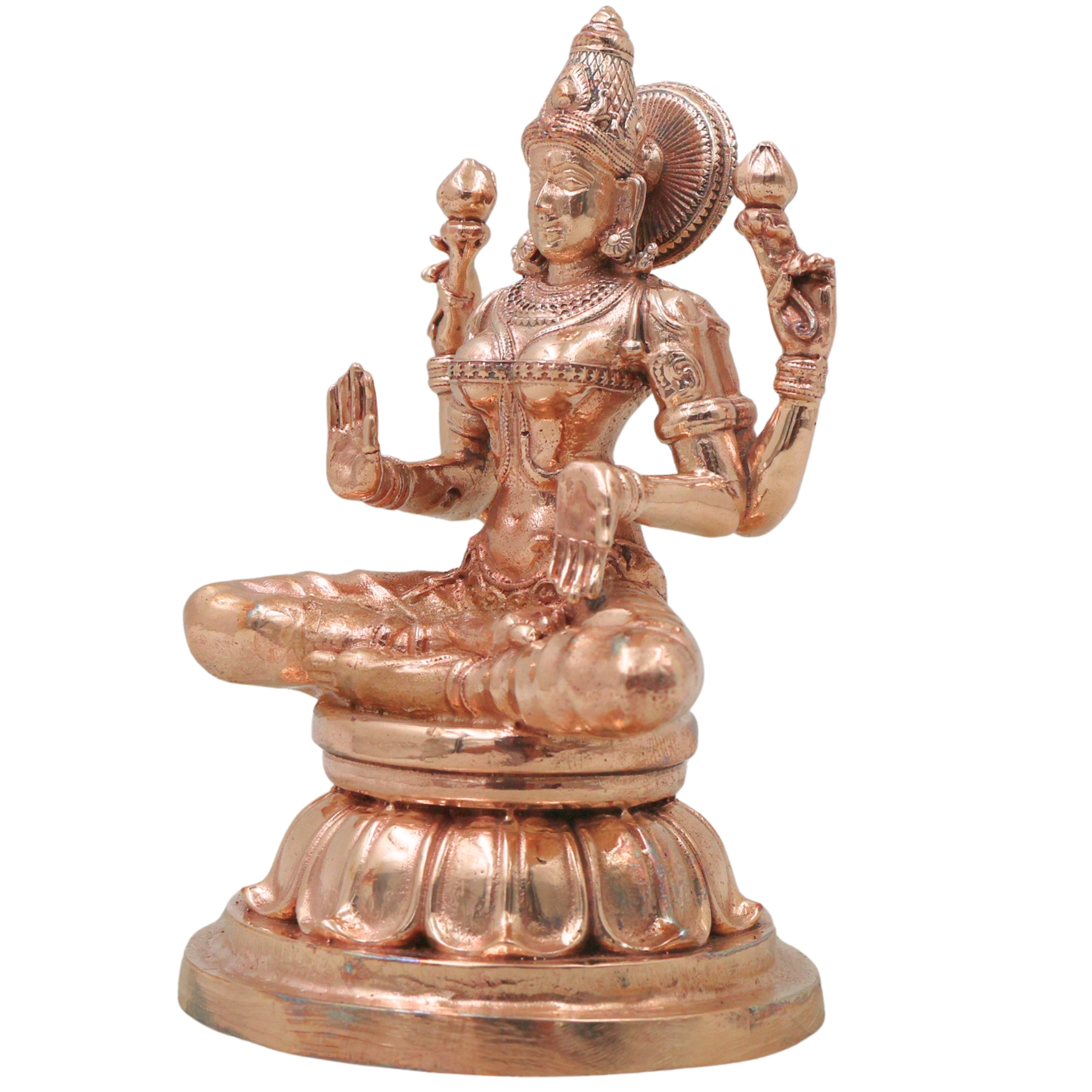 Bronze Maha Lakshmi Idol, Handcrafted Chola Art Mahalakshmi Murti for Pooja, Home Temple Decor & Housewarming Gift, Gold, 4.5 Inch, 1 Piece