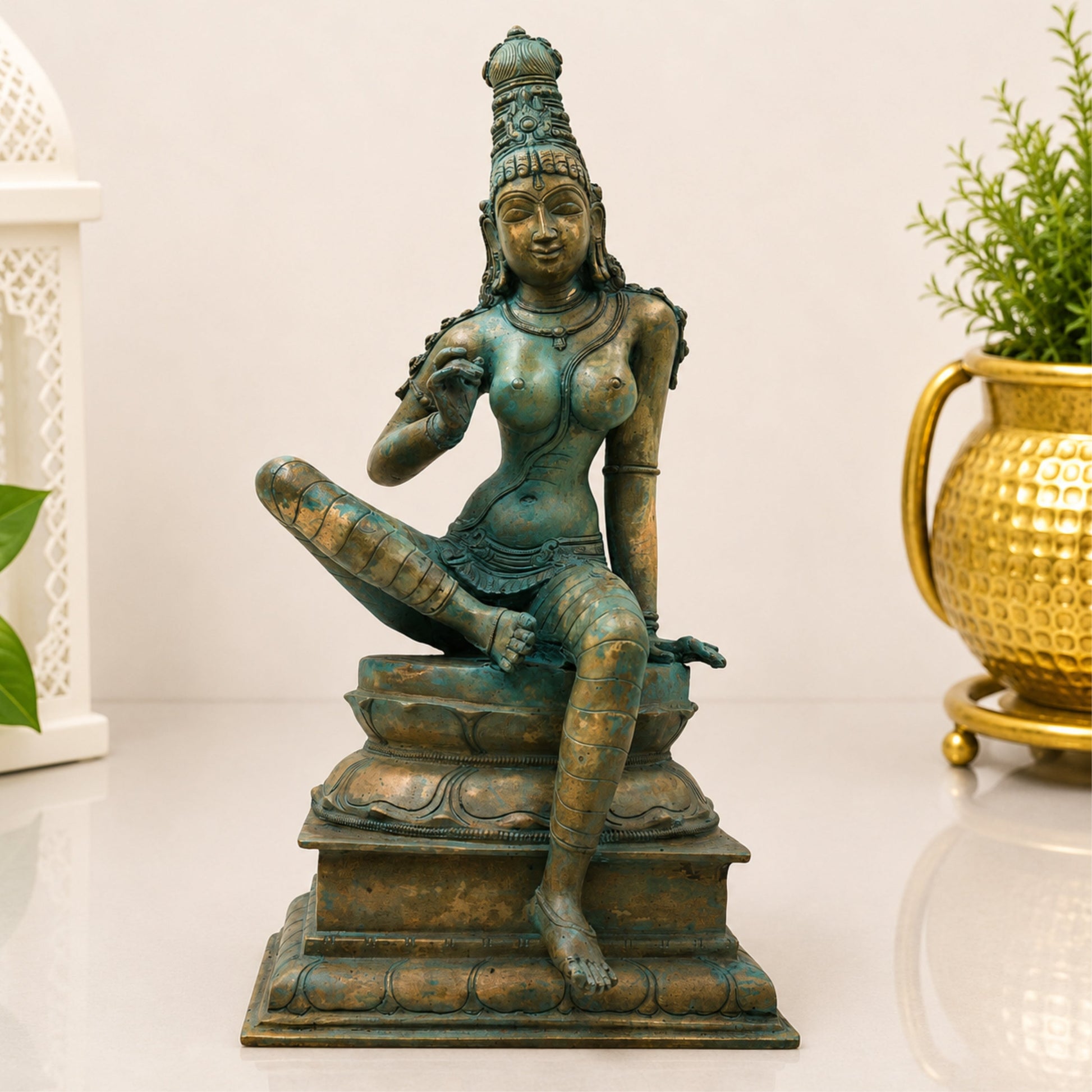 Bronze Parvati Idol, Uma Gauri Ambika Murti for Pooja, Vastu, Home Decor & Premium Gifting, Gold, 15.5 Inch, 1 Piece