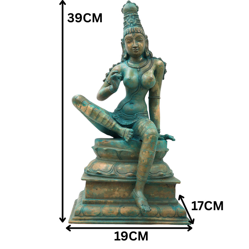 Bronze Parvati Idol, Uma Gauri Ambika Murti for Pooja, Vastu, Home Decor & Premium Gifting, Gold, 15.5 Inch, 1 Piece