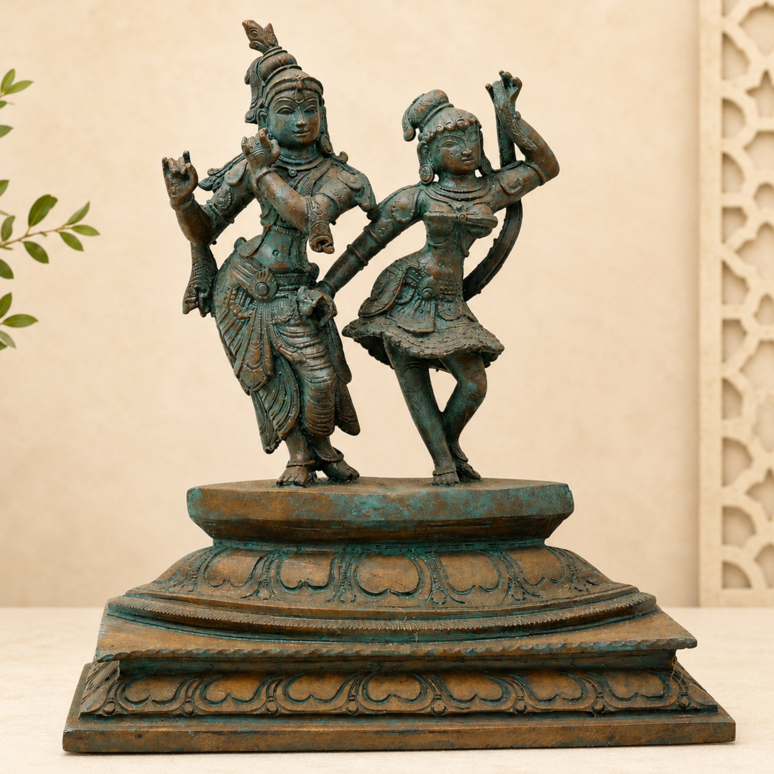 Bronze Radha Krishna Idol, Radha Madhav Murti for Pooja, Home Decor & Spiritual Gifting, Brown, 8 Inch, 1 Piece