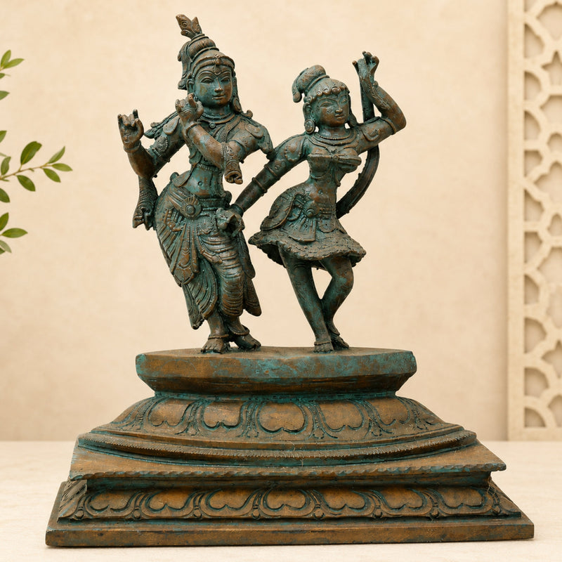 Bronze Radha Krishna Idol, Radha Madhav Murti for Pooja, Home Decor & Spiritual Gifting, Brown, 8 Inch, 1 Piece
