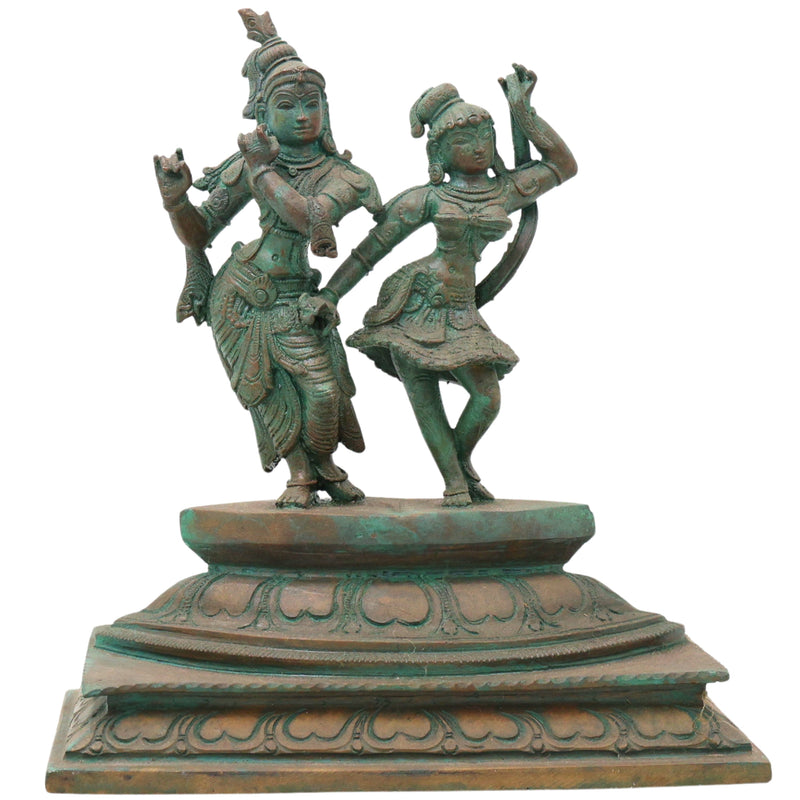 Bronze Radha Krishna Idol, Radha Madhav Murti for Pooja, Home Decor & Spiritual Gifting, Brown, 8 Inch, 1 Piece