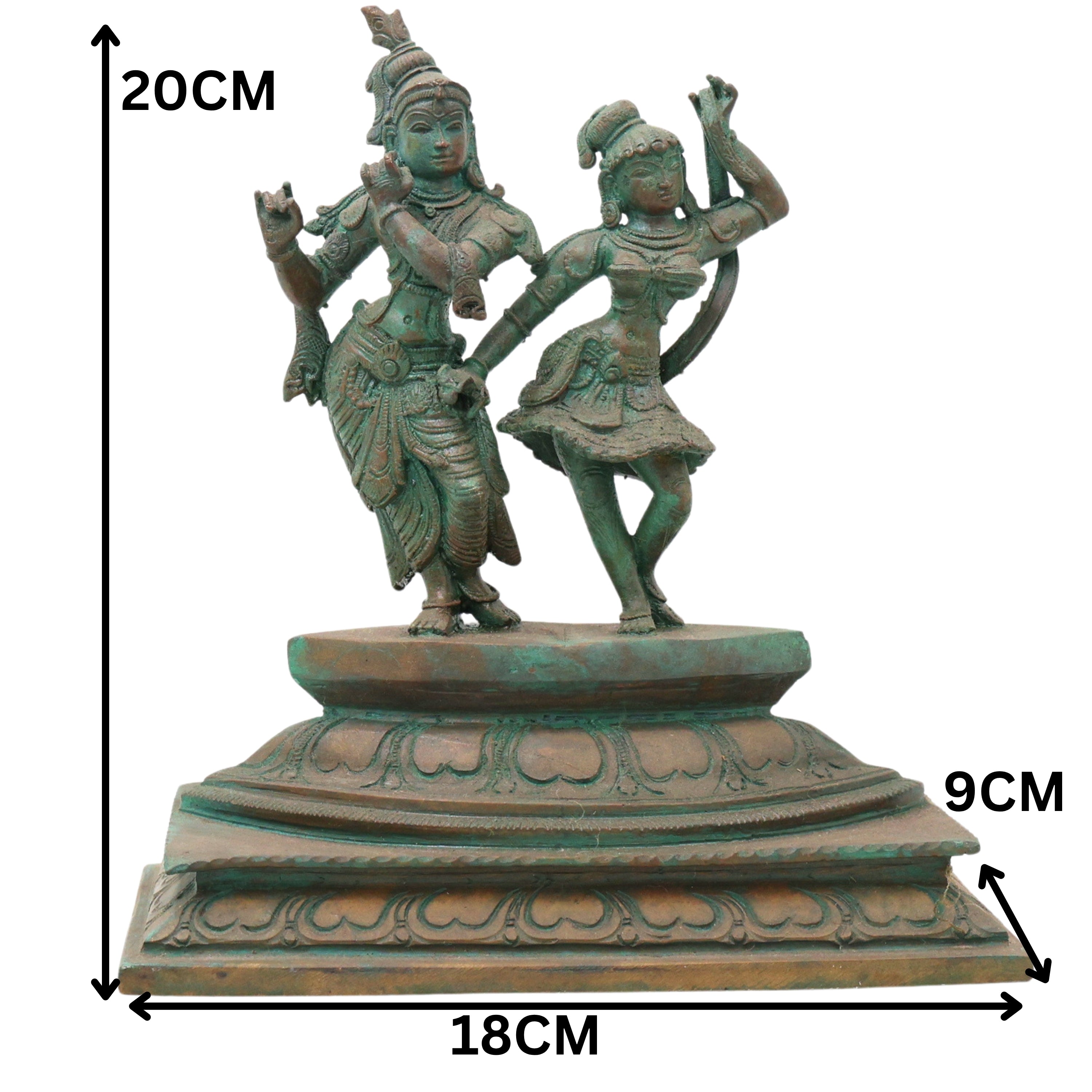 Bronze Radha Krishna Idol, Radha Madhav Murti for Pooja, Home Decor & Spiritual Gifting, Brown, 8 Inch, 1 Piece