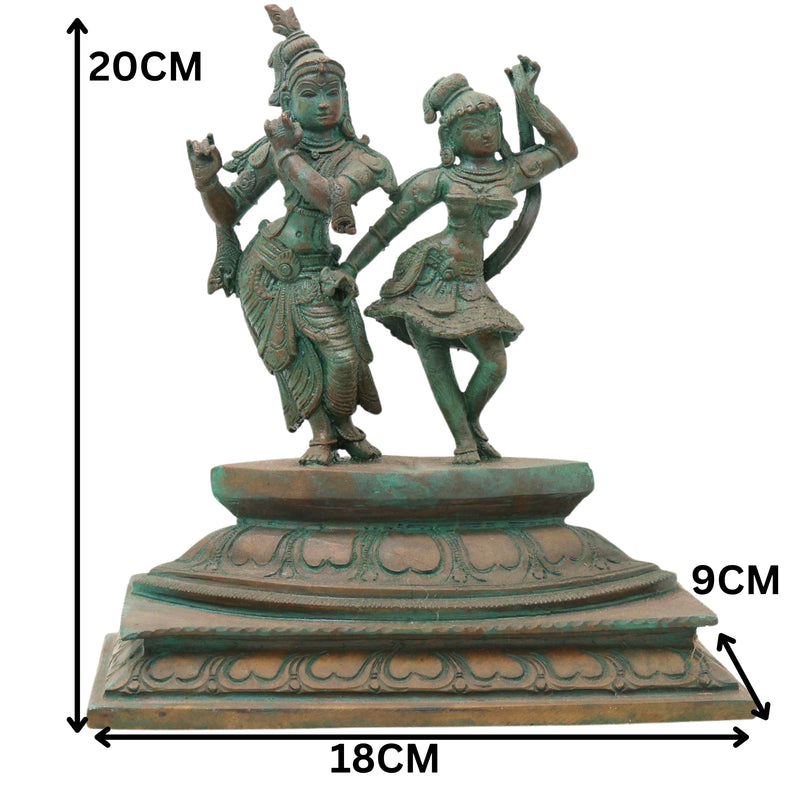 Bronze Radha Krishna Idol, Radha Madhav Murti for Pooja, Home Decor & Spiritual Gifting, Brown, 8 Inch, 1 Piece
