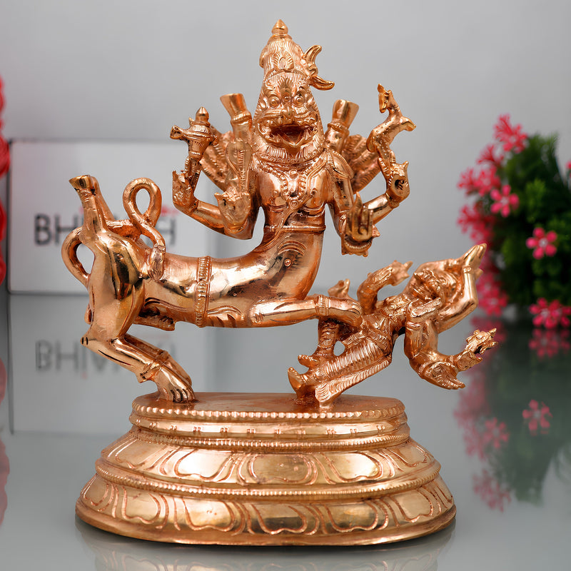 Handcrafted Chola Bronze Sharabheshwara Sharabha Idol, Shiva Avatar Murti for Pooja, Home Decor & Gifting, Gold, 7 Inch, 1 Piece