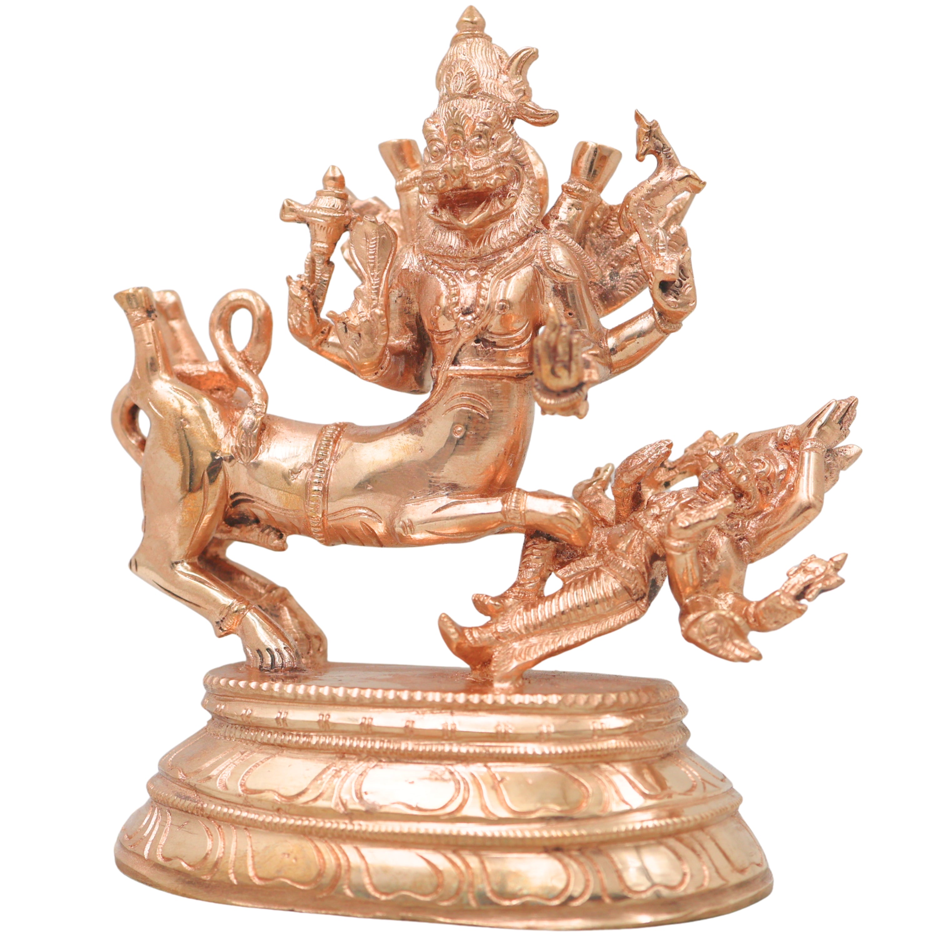 Handcrafted Chola Bronze Sharabheshwara Sharabha Idol, Shiva Avatar Murti for Pooja, Home Decor & Gifting, Gold, 7 Inch, 1 Piece