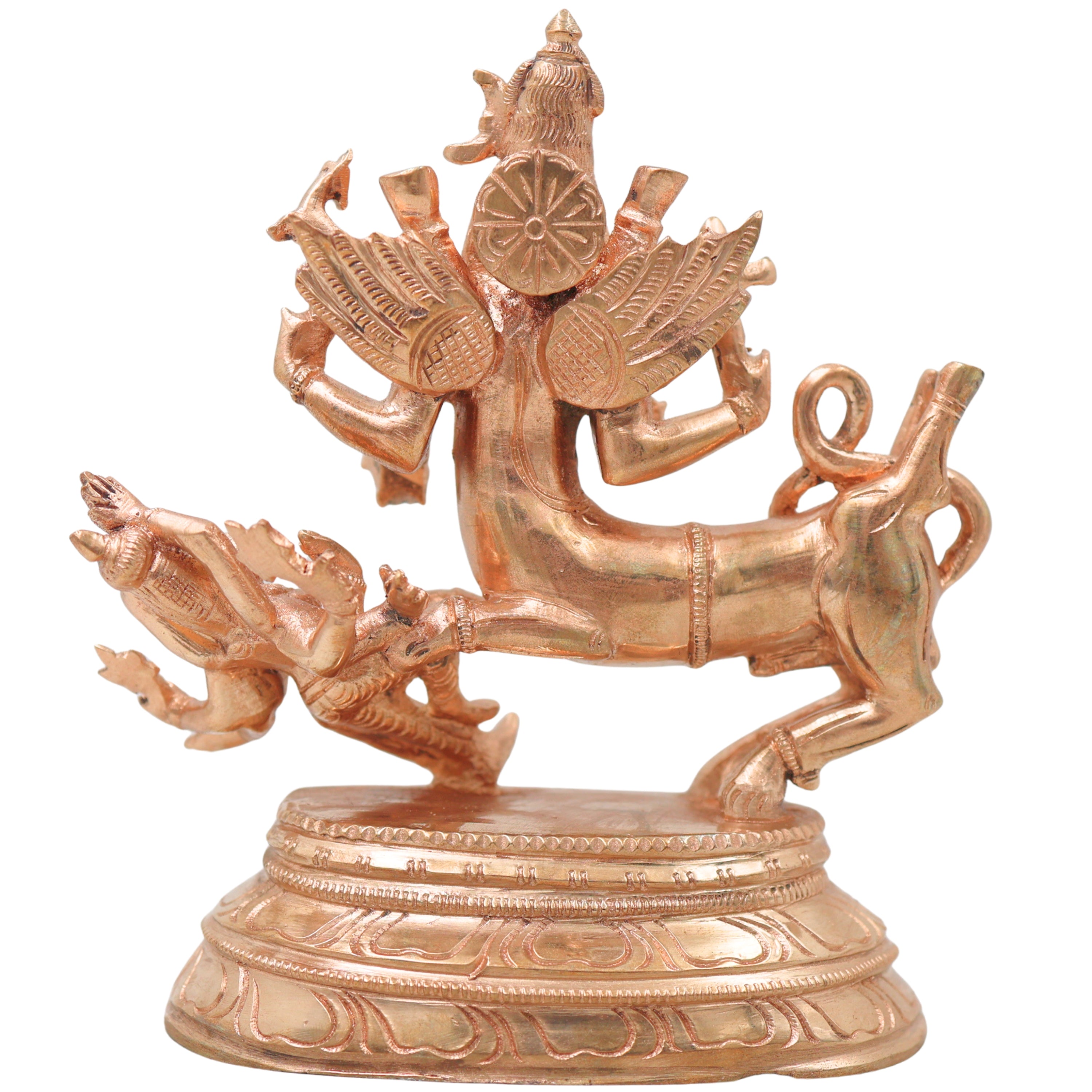Handcrafted Chola Bronze Sharabheshwara Sharabha Idol, Shiva Avatar Murti for Pooja, Home Decor & Gifting, Gold, 7 Inch, 1 Piece