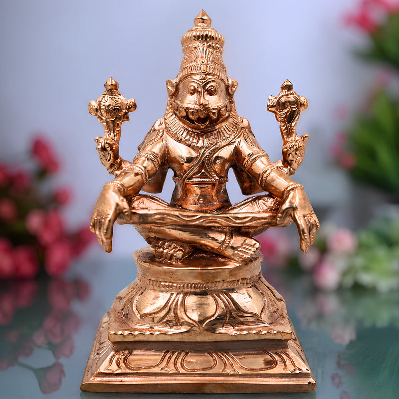 Handcrafted Bronze Yoga Narasimha Idol, Chola Style Narasimha Swamy Murti for Pooja, Home Decor & Gifting, Gold, 5 Inch, 1 Piece