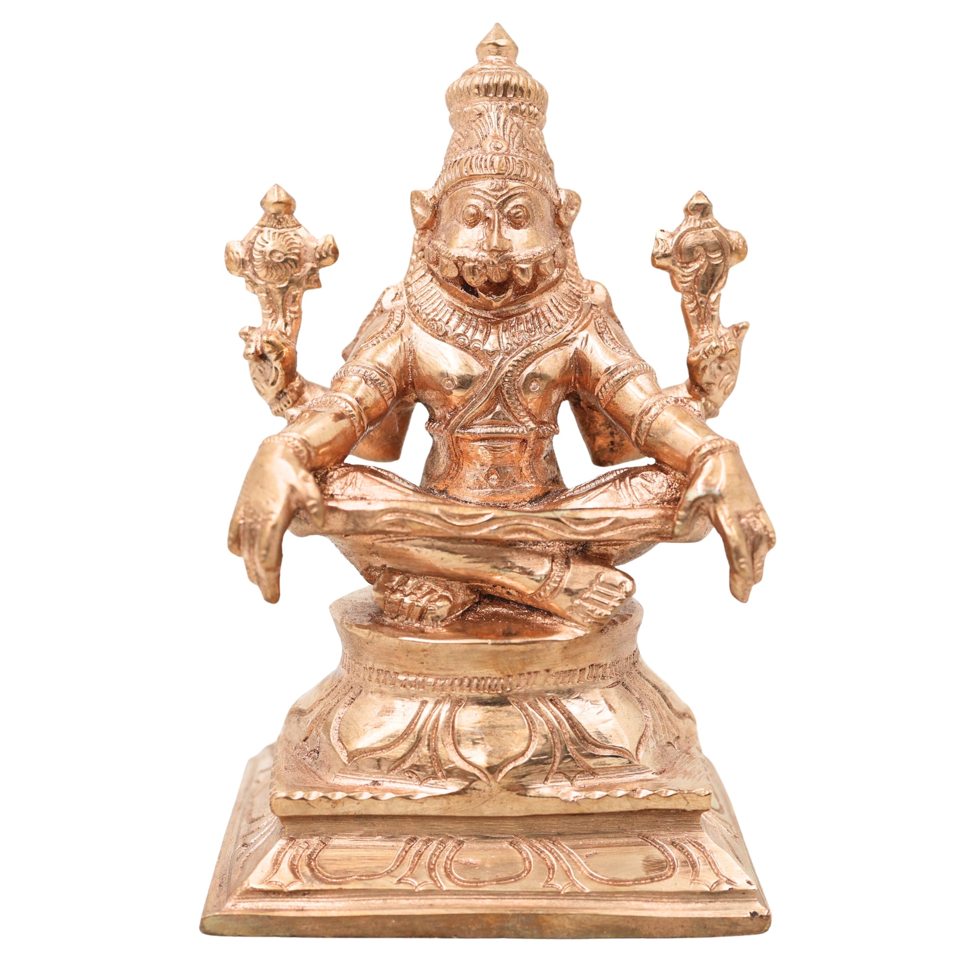 Handcrafted Bronze Yoga Narasimha Idol, Chola Style Narasimha Swamy Murti for Pooja, Home Decor & Gifting, Gold, 5 Inch, 1 Piece