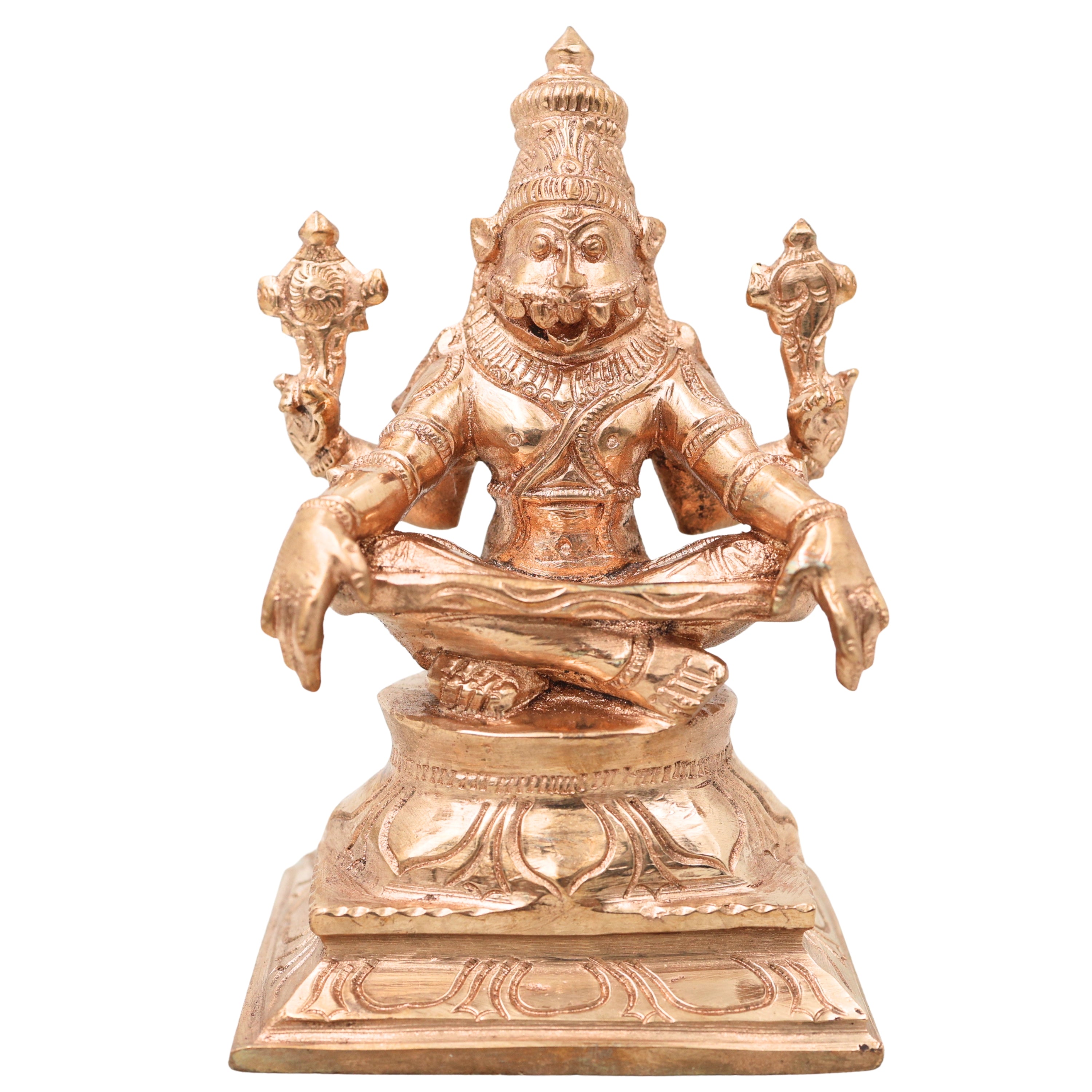 Handcrafted Bronze Yoga Narasimha Idol, Chola Style Narasimha Swamy Murti for Pooja, Home Decor & Gifting, Gold, 5 Inch, 1 Piece