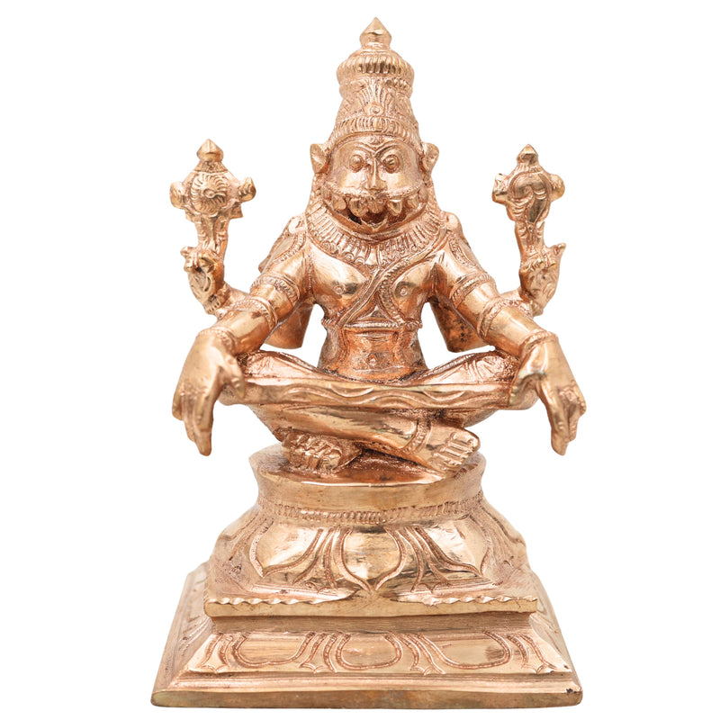 Handcrafted Bronze Yoga Narasimha Idol, Chola Style Narasimha Swamy Murti for Pooja, Home Decor & Gifting, Gold, 5 Inch, 1 Piece