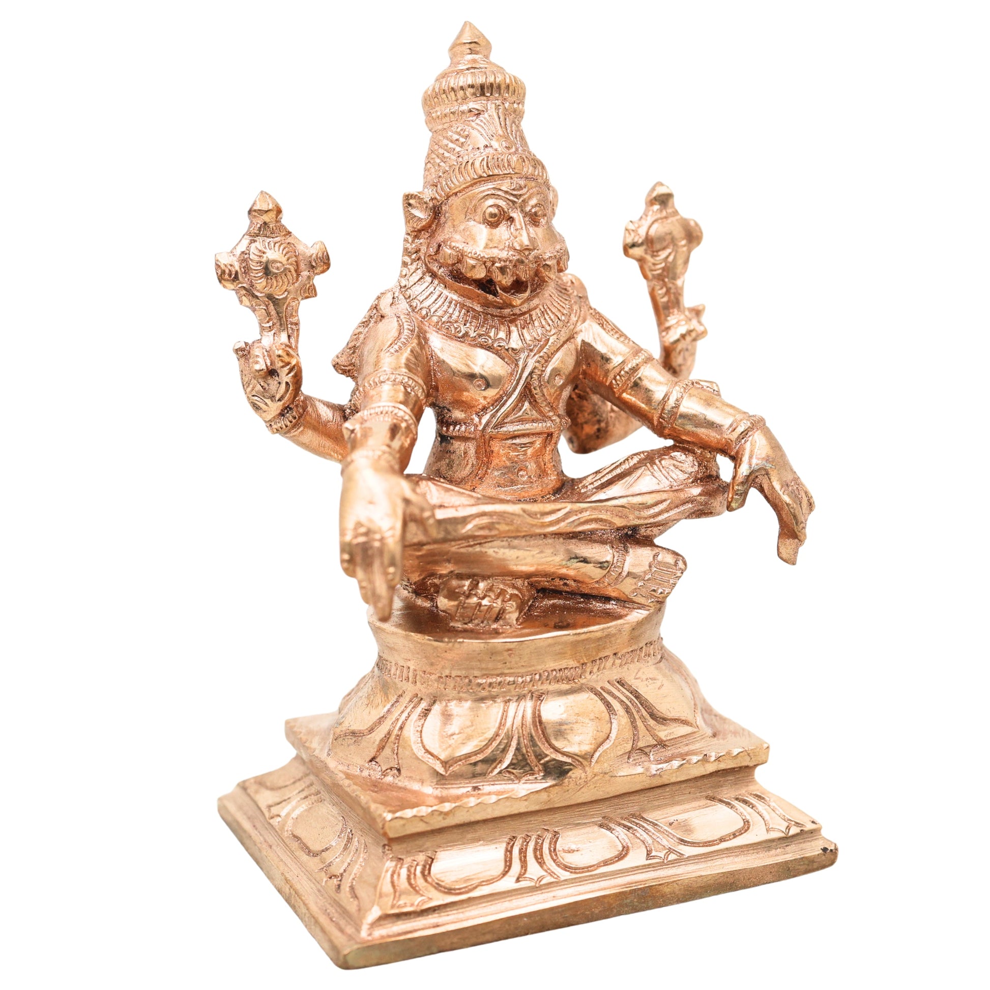 Handcrafted Bronze Yoga Narasimha Idol, Chola Style Narasimha Swamy Murti for Pooja, Home Decor & Gifting, Gold, 5 Inch, 1 Piece