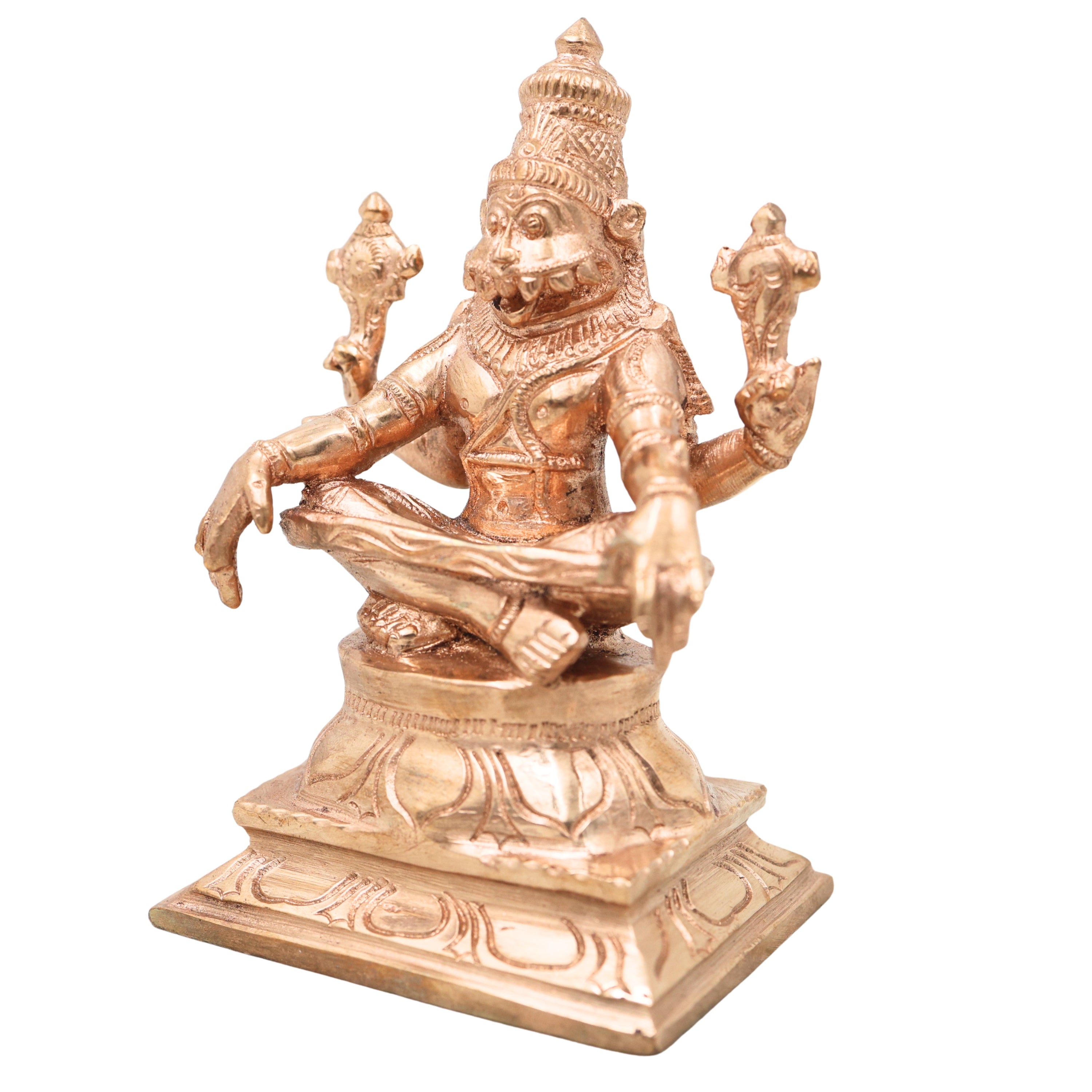 Handcrafted Bronze Yoga Narasimha Idol, Chola Style Narasimha Swamy Murti for Pooja, Home Decor & Gifting, Gold, 5 Inch, 1 Piece