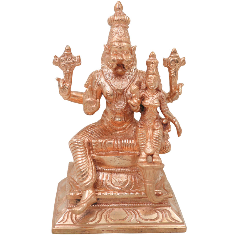 Handcrafted Chola Bronze Lakshmi Narasimha Idol, Sri Narahari Nrusimha Murti for Pooja, Home Decor & Gifting, Gold, 7 Inch, 1 Piece