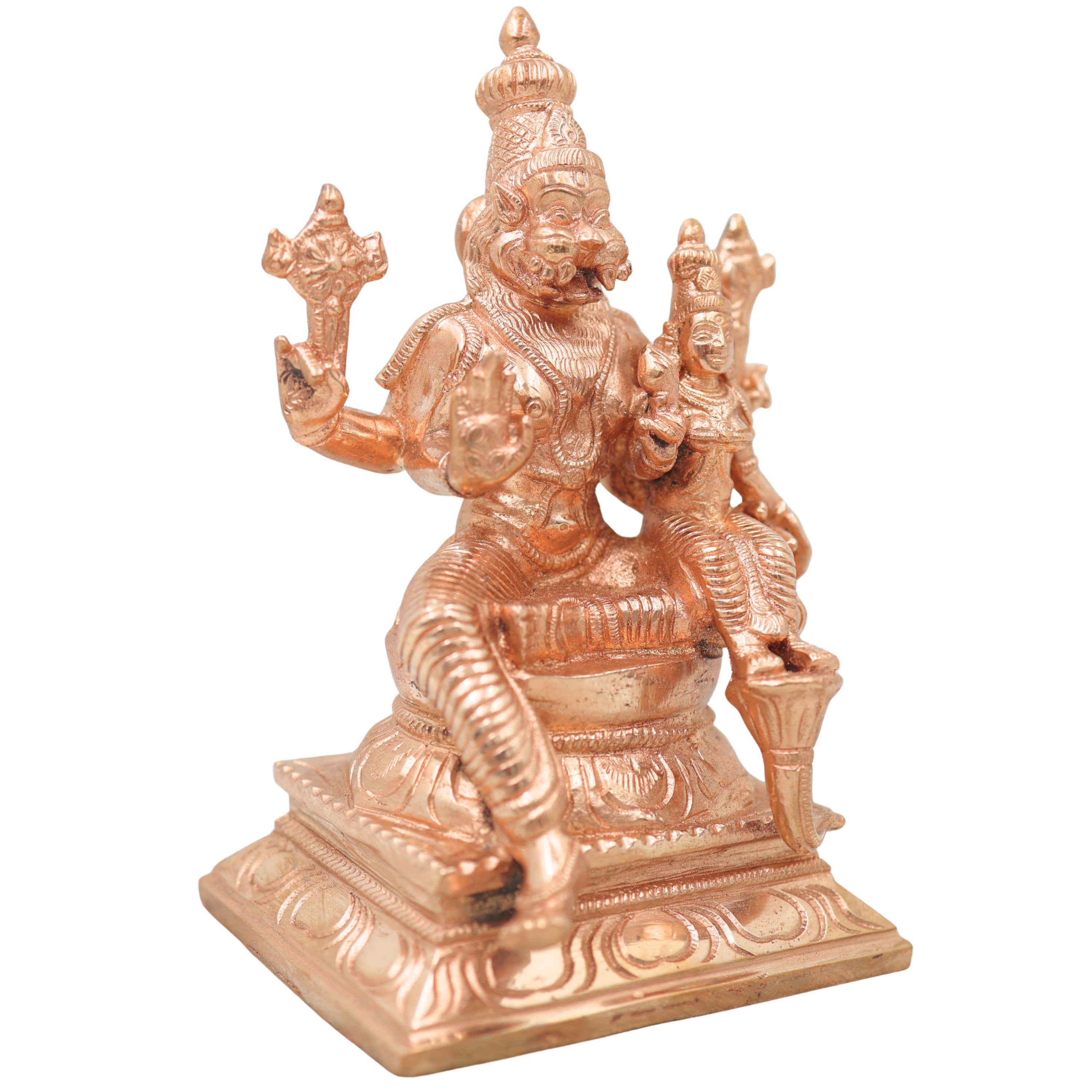 Handcrafted Chola Bronze Lakshmi Narasimha Idol, Sri Narahari Nrusimha Murti for Pooja, Home Decor & Gifting, Gold, 7 Inch, 1 Piece