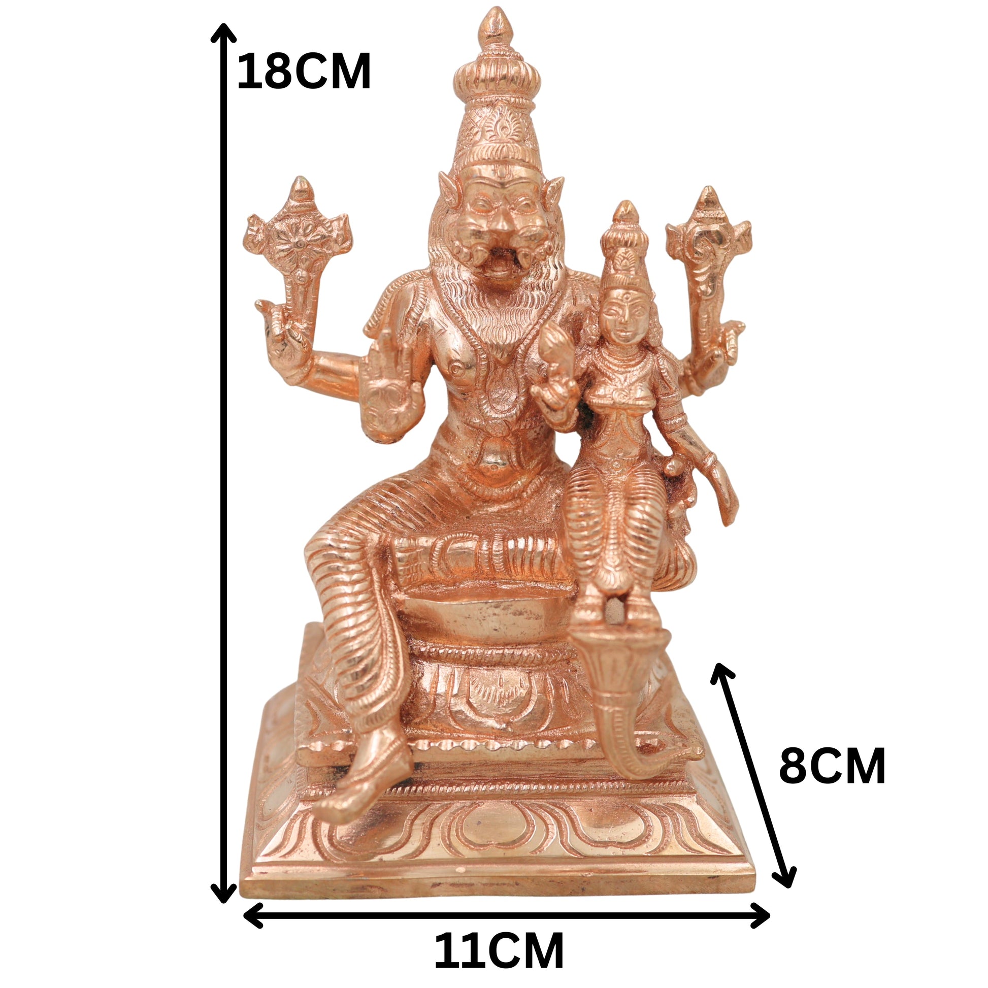 Handcrafted Chola Bronze Lakshmi Narasimha Idol, Sri Narahari Nrusimha Murti for Pooja, Home Decor & Gifting, Gold, 7 Inch, 1 Piece