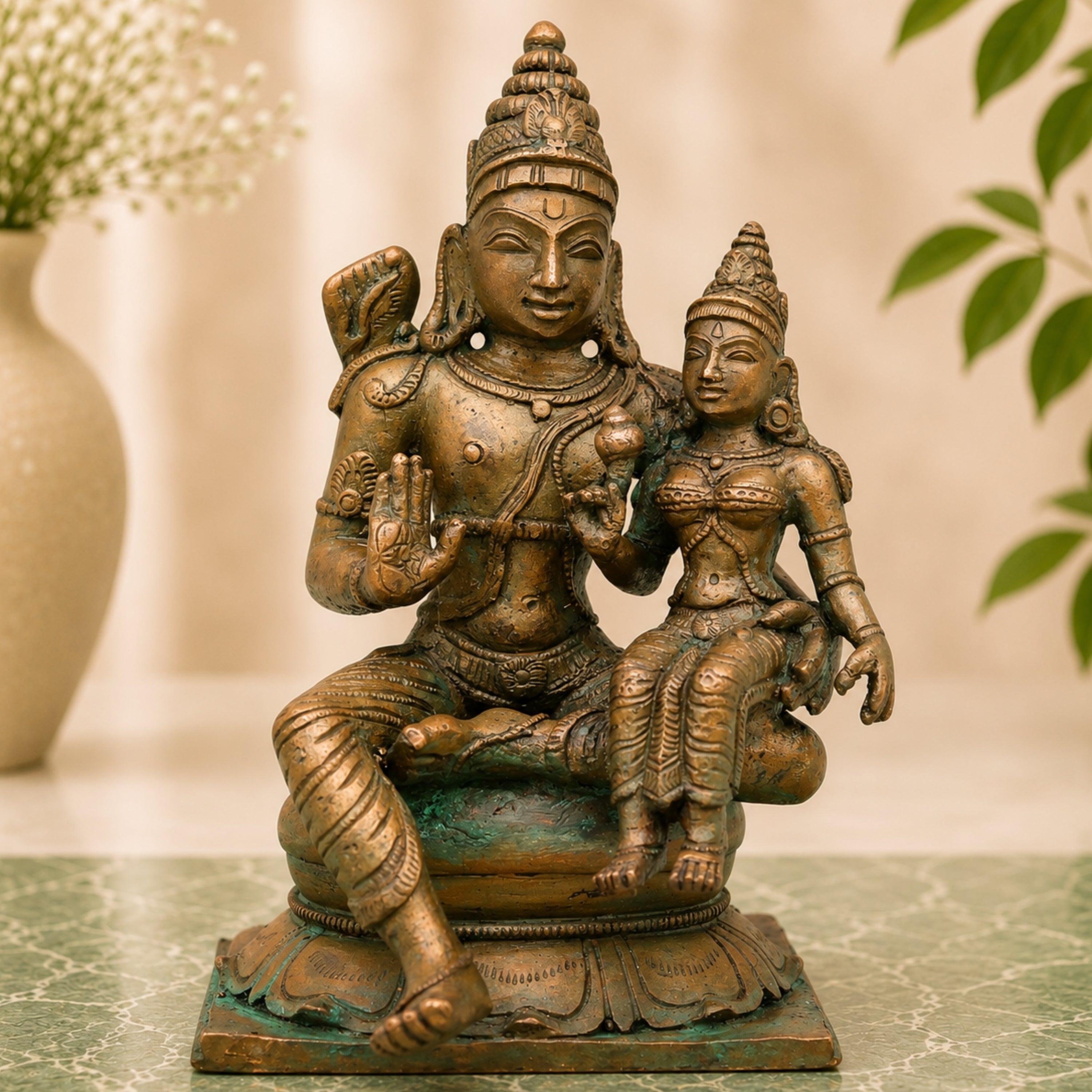 Bronze Rama Sita Murti, Sri Ramachandra Janaki Vigraha for Pooja, Home Decor & Gifting, Brown, 7.5 Inch, 1 Piece