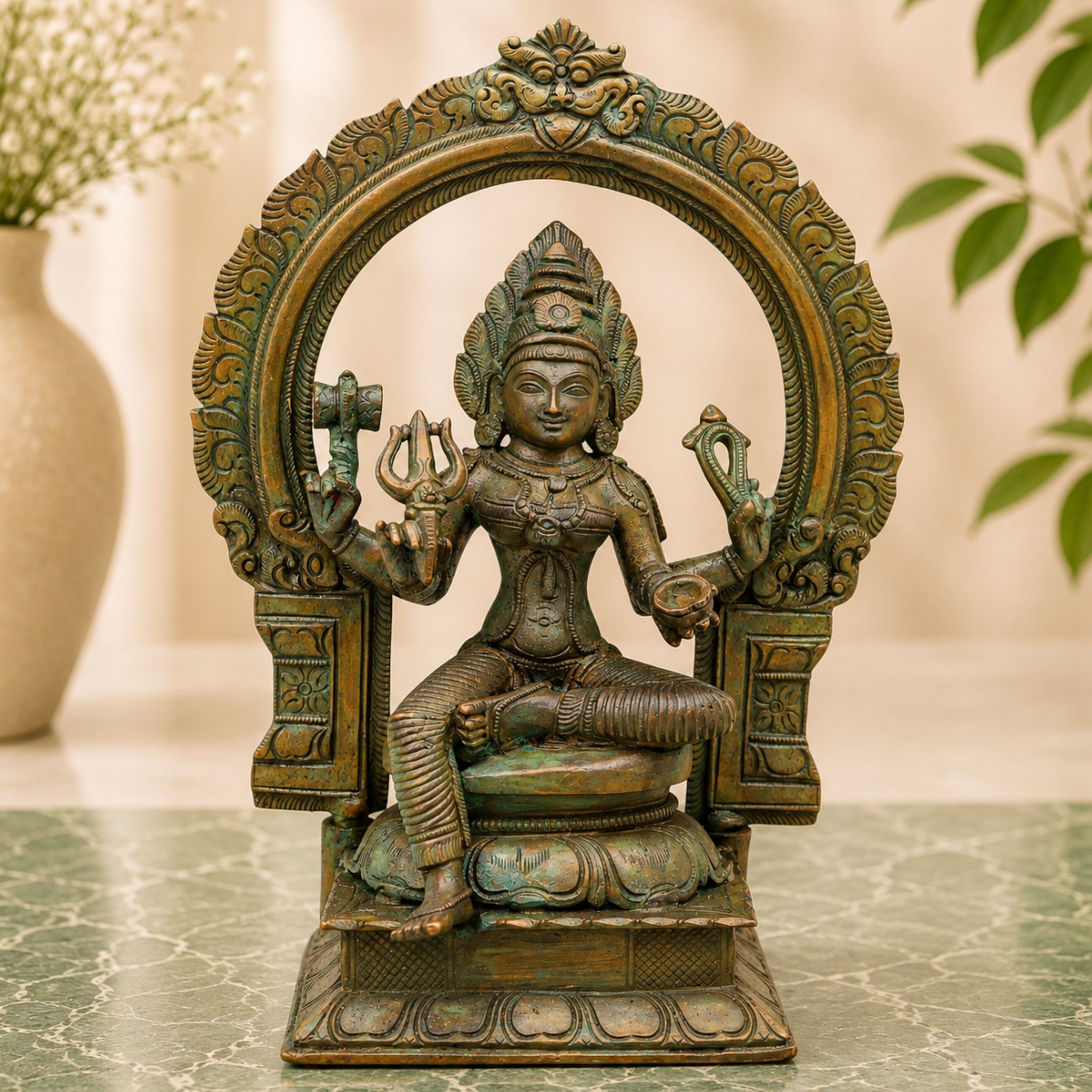 Bronze Mariamman Idol, Mahamariamman Karumariamman Amman Devi Murti for Pooja, Vastu, Home Decor & Gifting, Brown, 9 Inch, 1 Piece