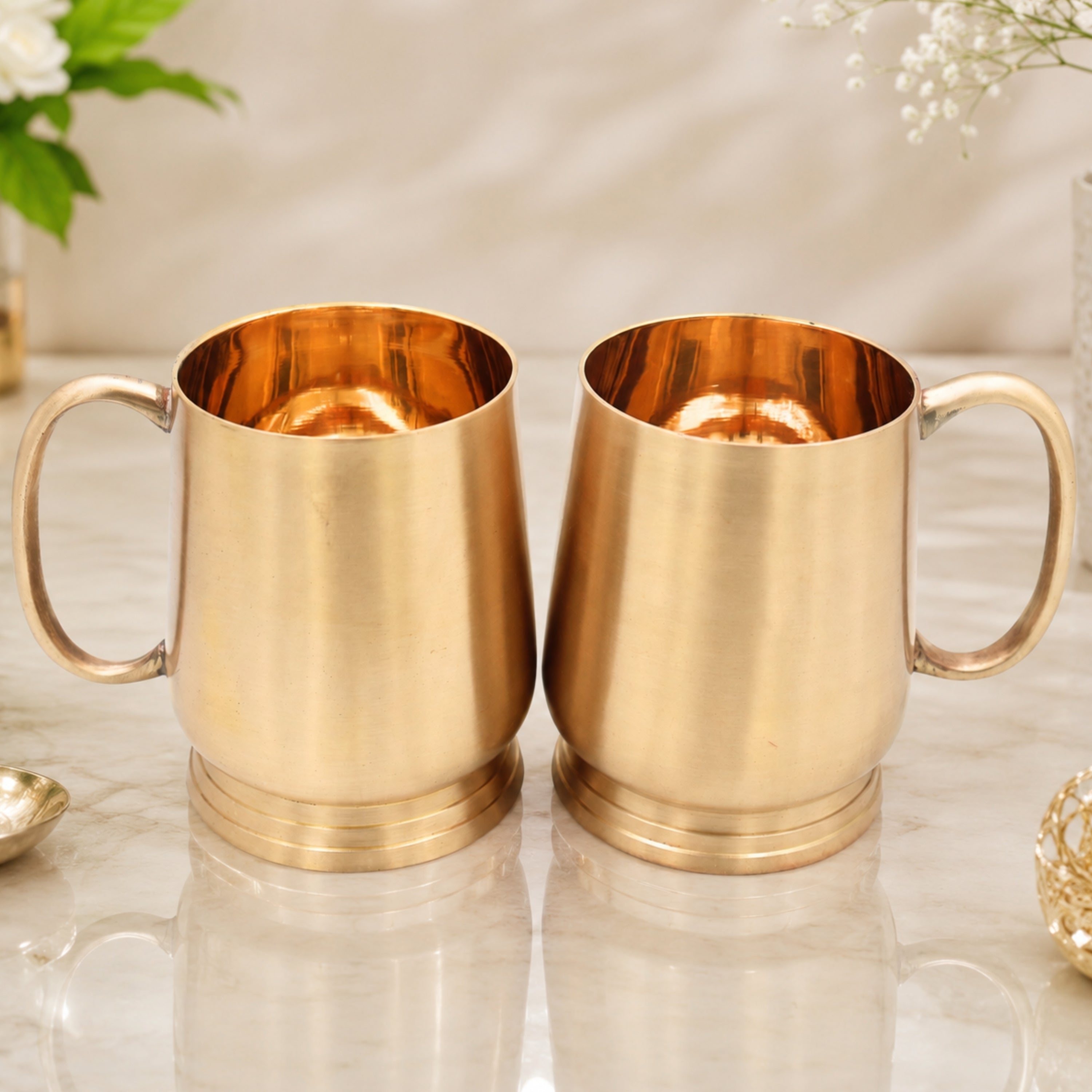 Handcrafted Brass Jug Glass Set for Ayurvedic Water Storage, Traditional Peetal Drinkware for Pooja, Home & Gifting, Gold, 4.5 Inch, 1 Piece