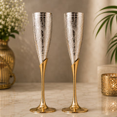 Handcrafted Brass Wine Glass Set of 2,  Traditional Peetal Goblet for Home, Pooja, Gifting & Royal Dining Decor, Silver, 9.5 Inch, 1 Piece