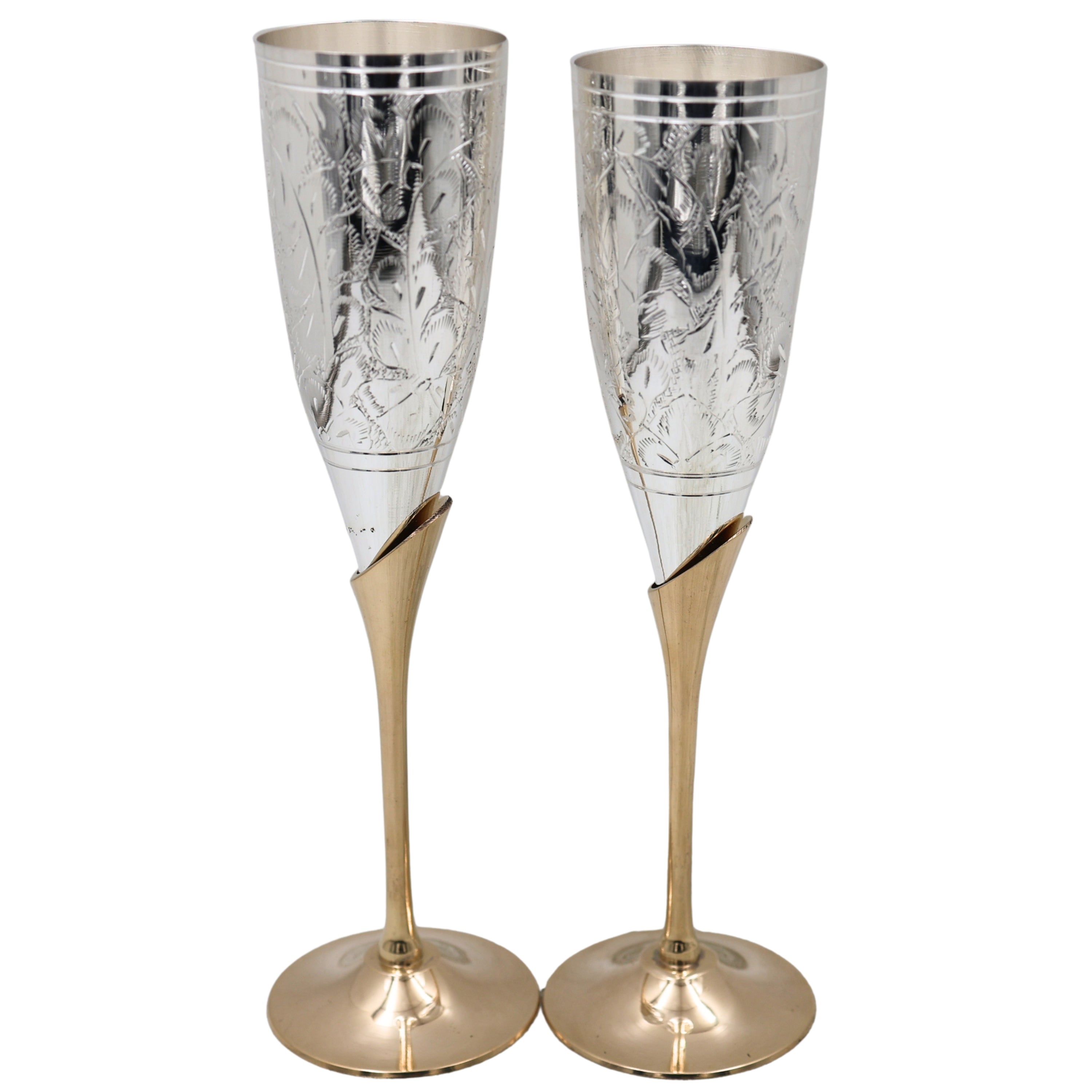 Handcrafted Brass Wine Glass Set of 2,  Traditional Peetal Goblet for Home, Pooja, Gifting & Royal Dining Decor, Silver, 9.5 Inch, 1 Piece