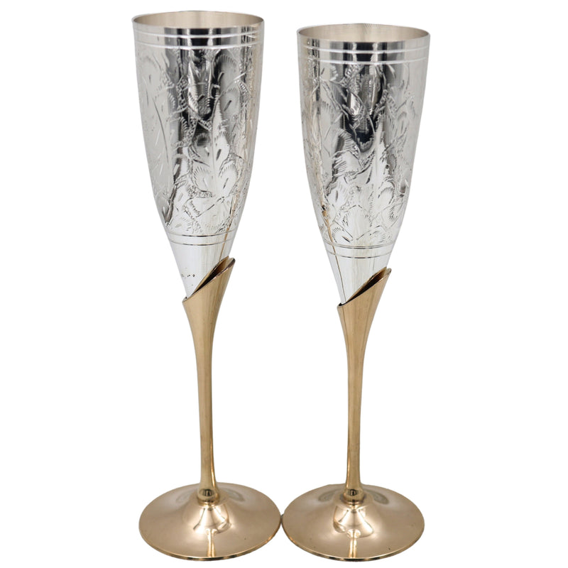 Handcrafted Brass Wine Glass Set of 2,  Traditional Peetal Goblet for Home, Pooja, Gifting & Royal Dining Decor, Silver, 9.5 Inch, 1 Piece