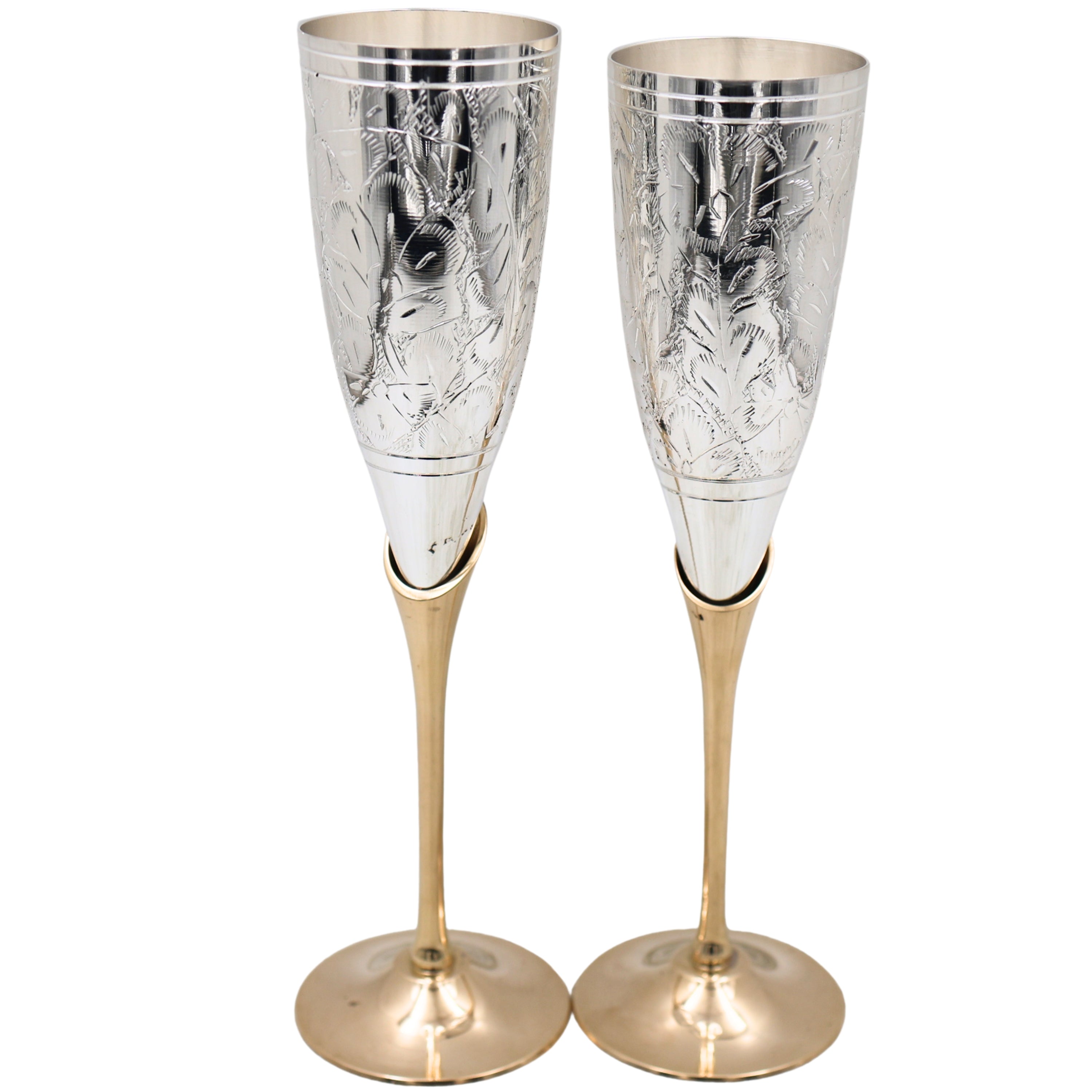 Handcrafted Brass Wine Glass Set of 2,  Traditional Peetal Goblet for Home, Pooja, Gifting & Royal Dining Decor, Silver, 9.5 Inch, 1 Piece