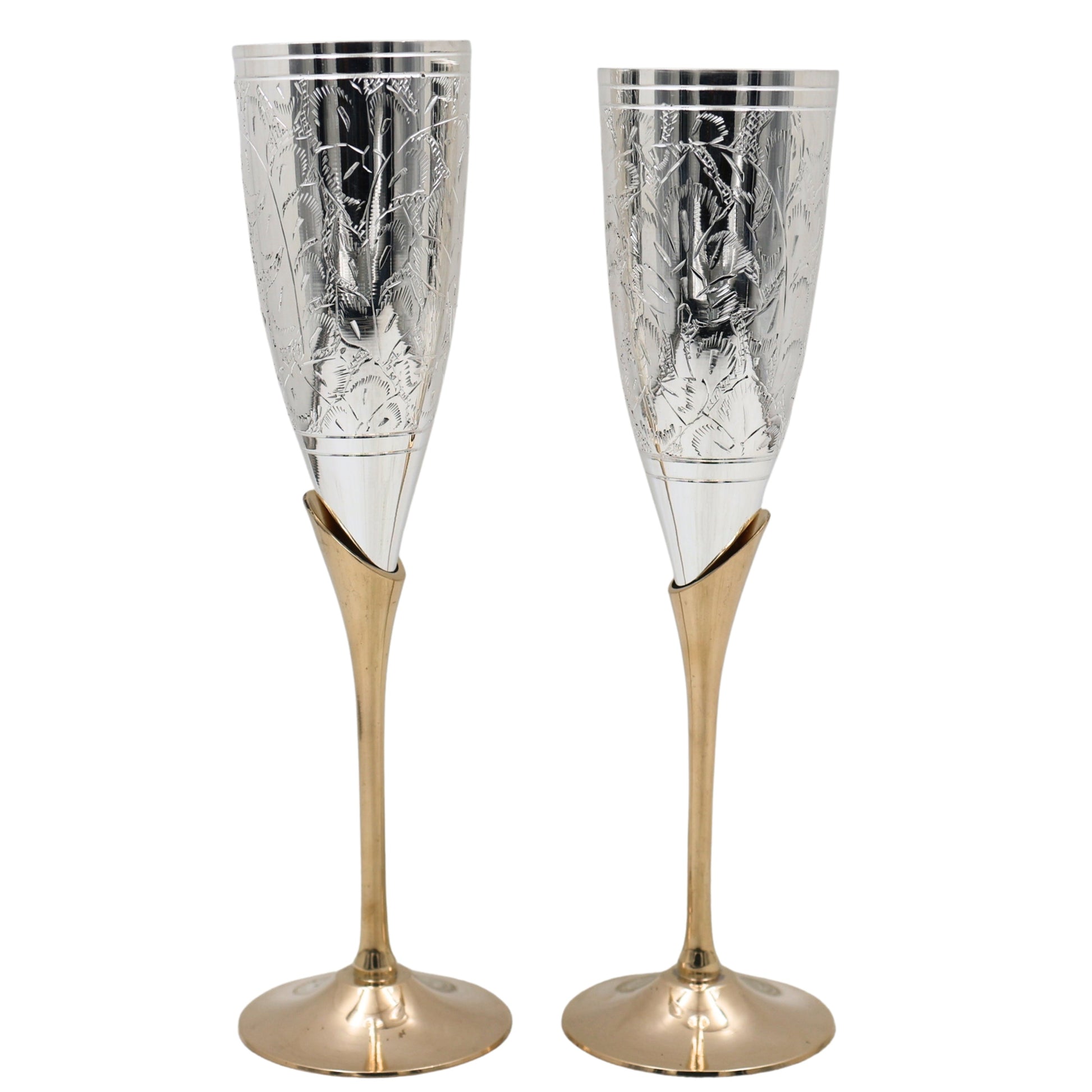 Handcrafted Brass Wine Glass Set of 2,  Traditional Peetal Goblet for Home, Pooja, Gifting & Royal Dining Decor, Silver, 9.5 Inch, 1 Piece